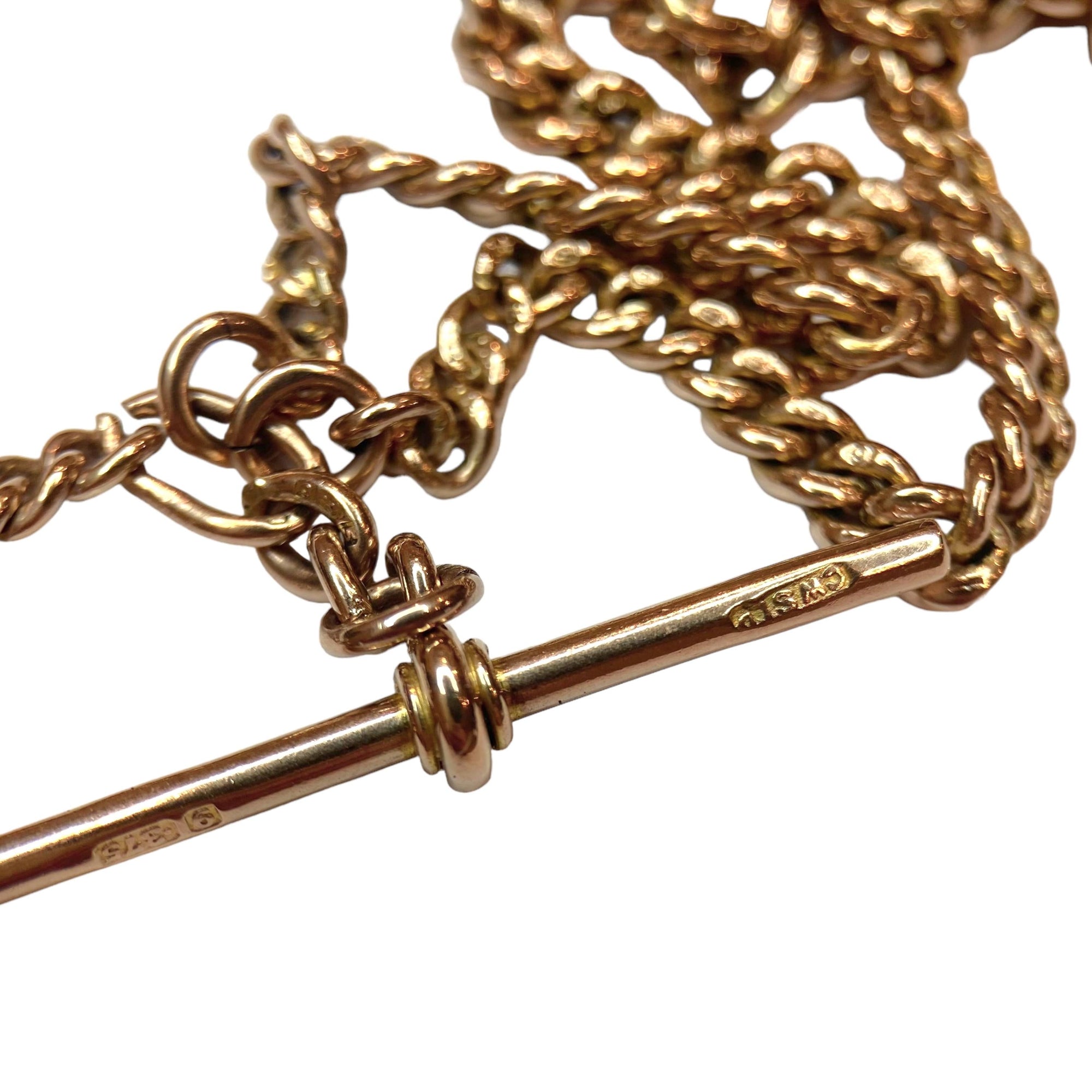 Antique 9ct Gold Curb Link Double Dog Clip Albert Watch Chain Necklace & Medal