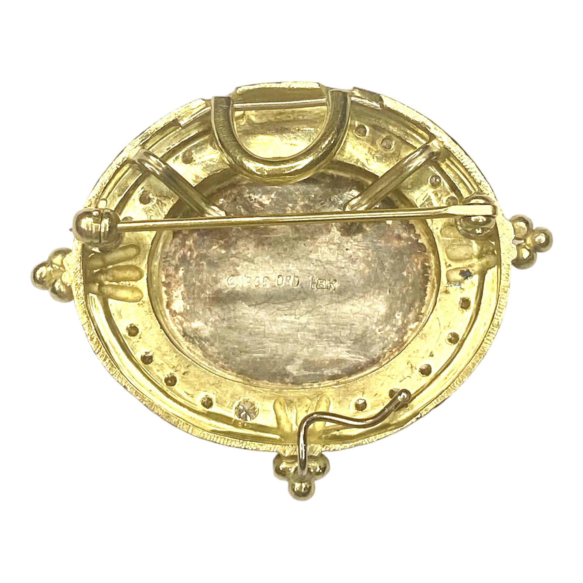 Doris Panos 18K Gold Cameo Diamond Pin Pendant