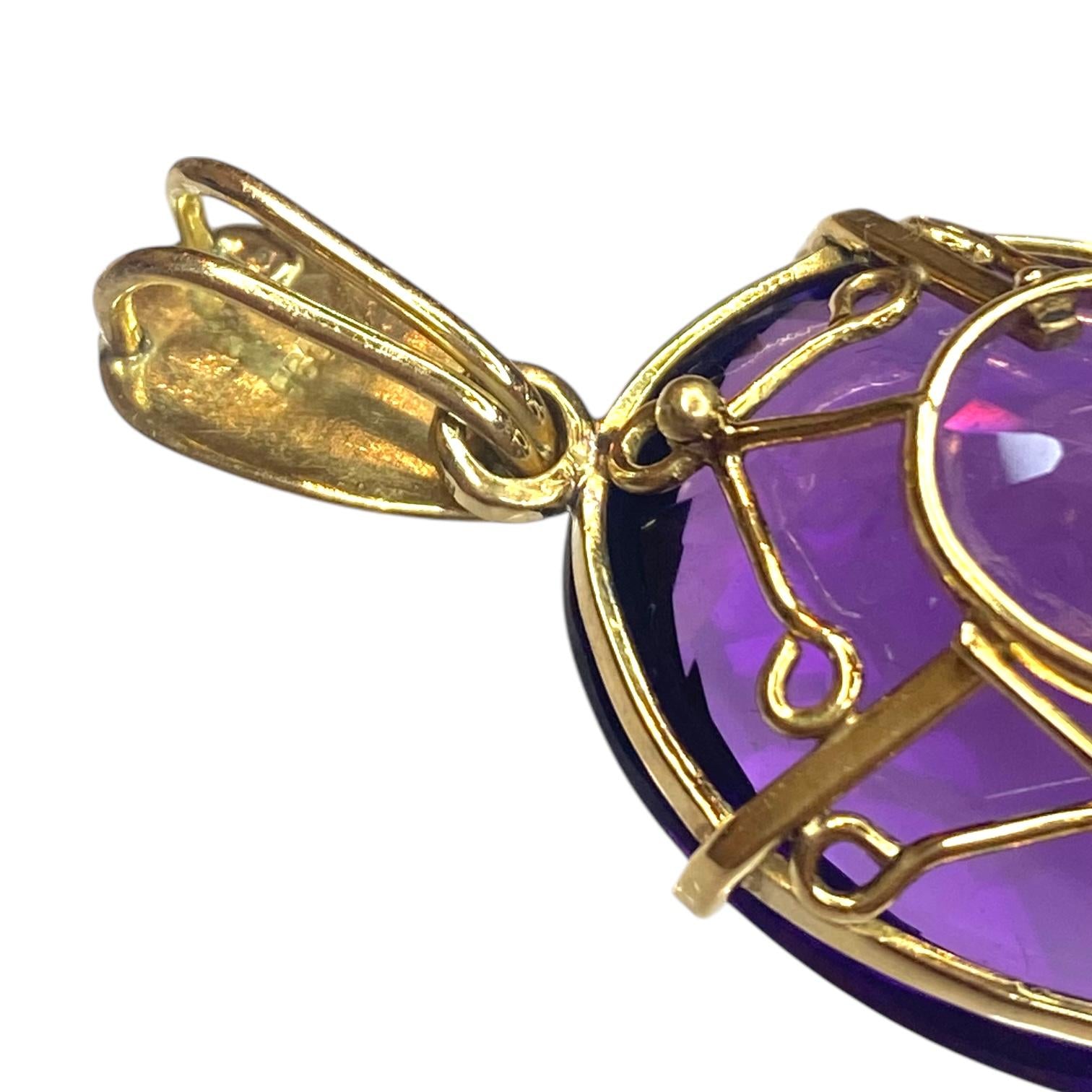 Vintage 18K Gold Large Amethyst Pendant