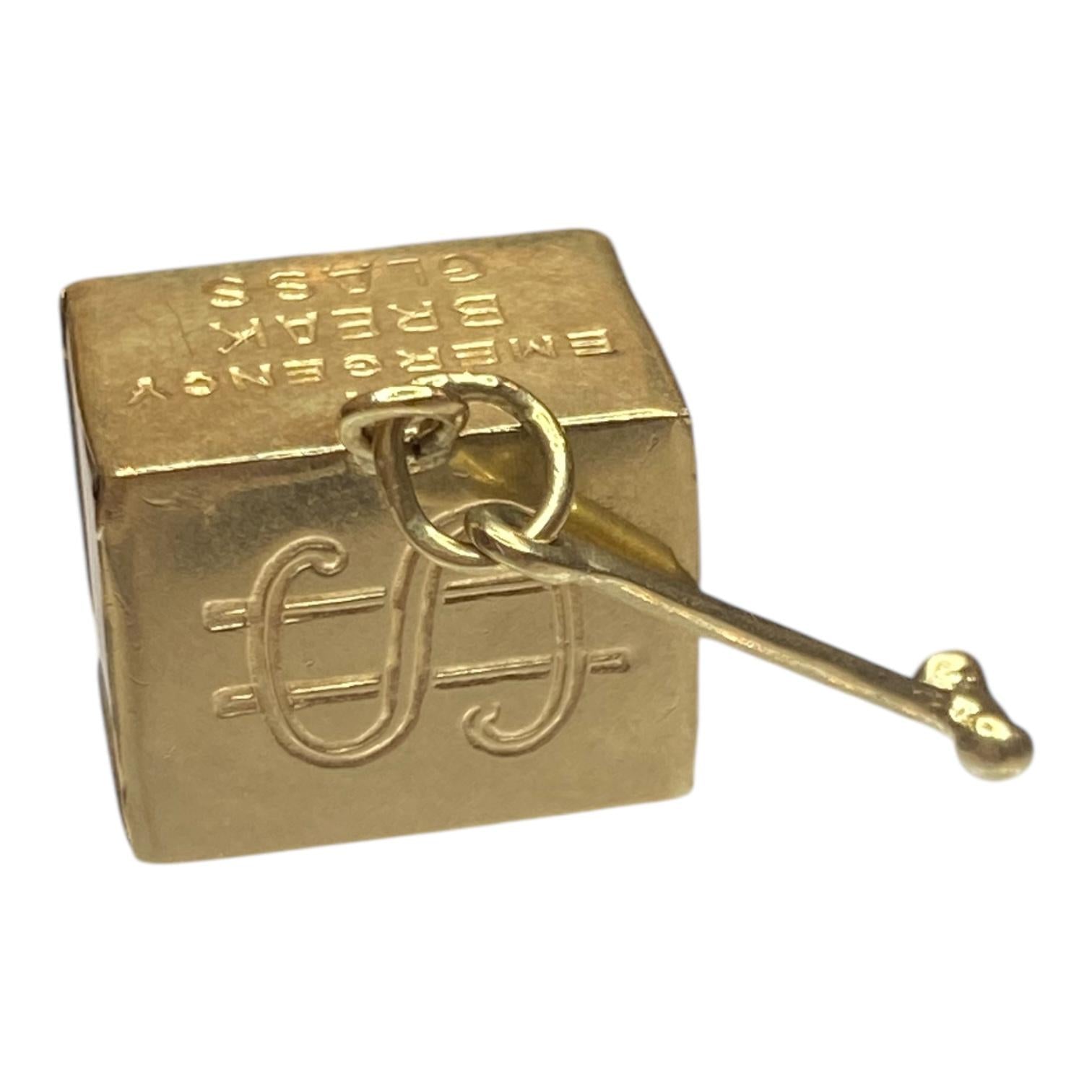 Vintage 14K Yellow Gold Mad Money Box with Hammer 1 Dollar Pendant Charm