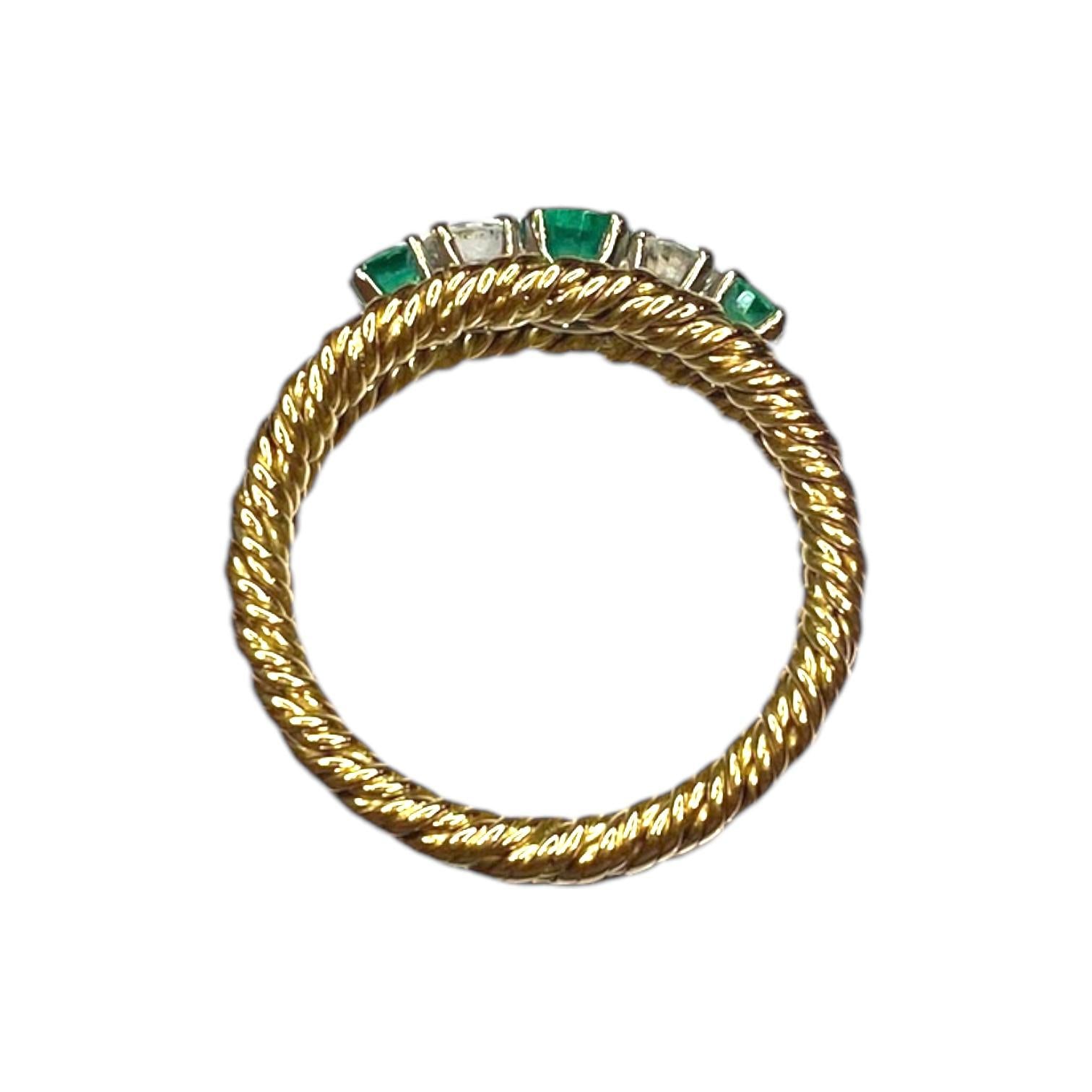 Vintage 18K Gold Emerald & Diamond Five Stone Band Ring