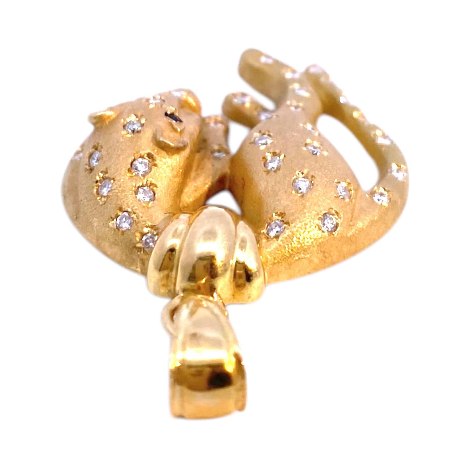 Vintage 18K Gold Diamond Set Panther Pendant