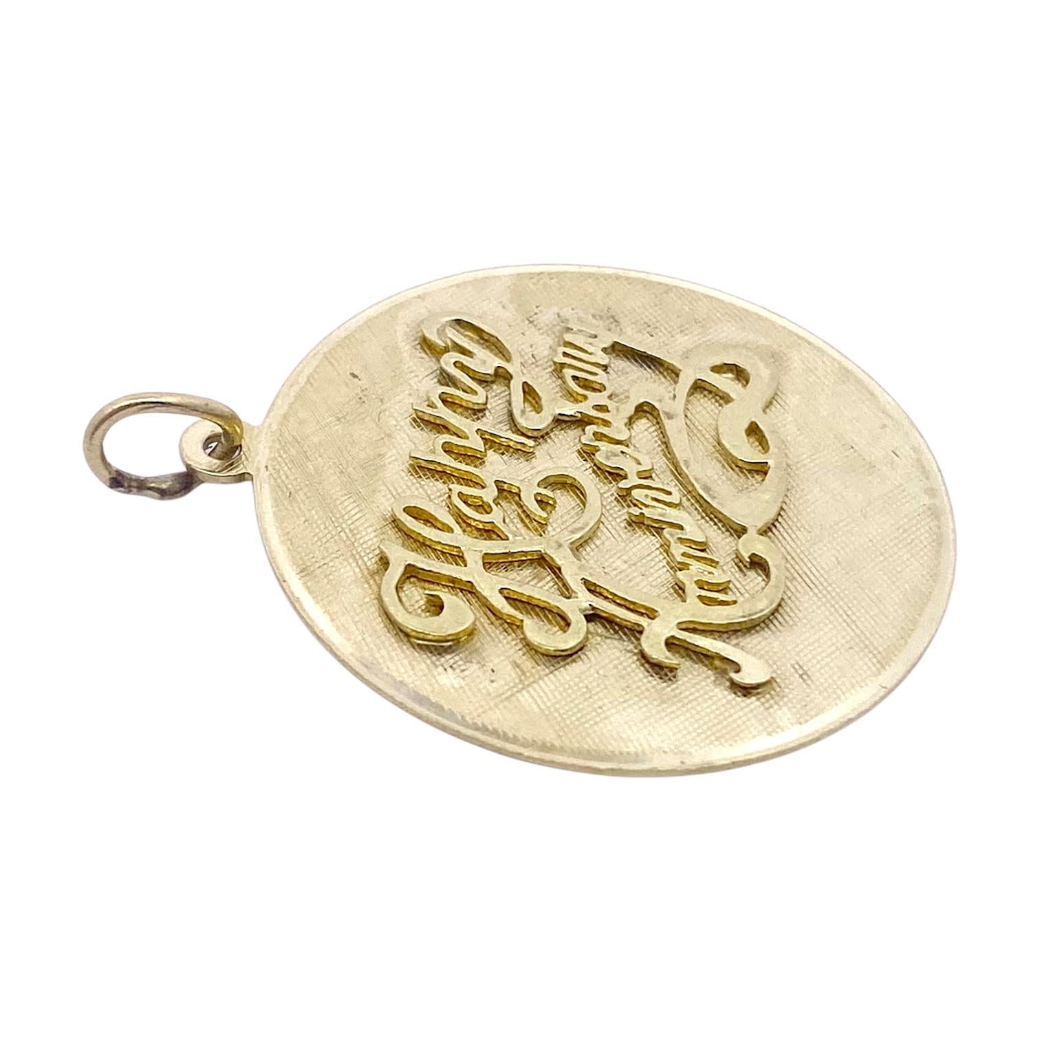 Vintage 14K Gold Happy Anniversary Charm Pendant