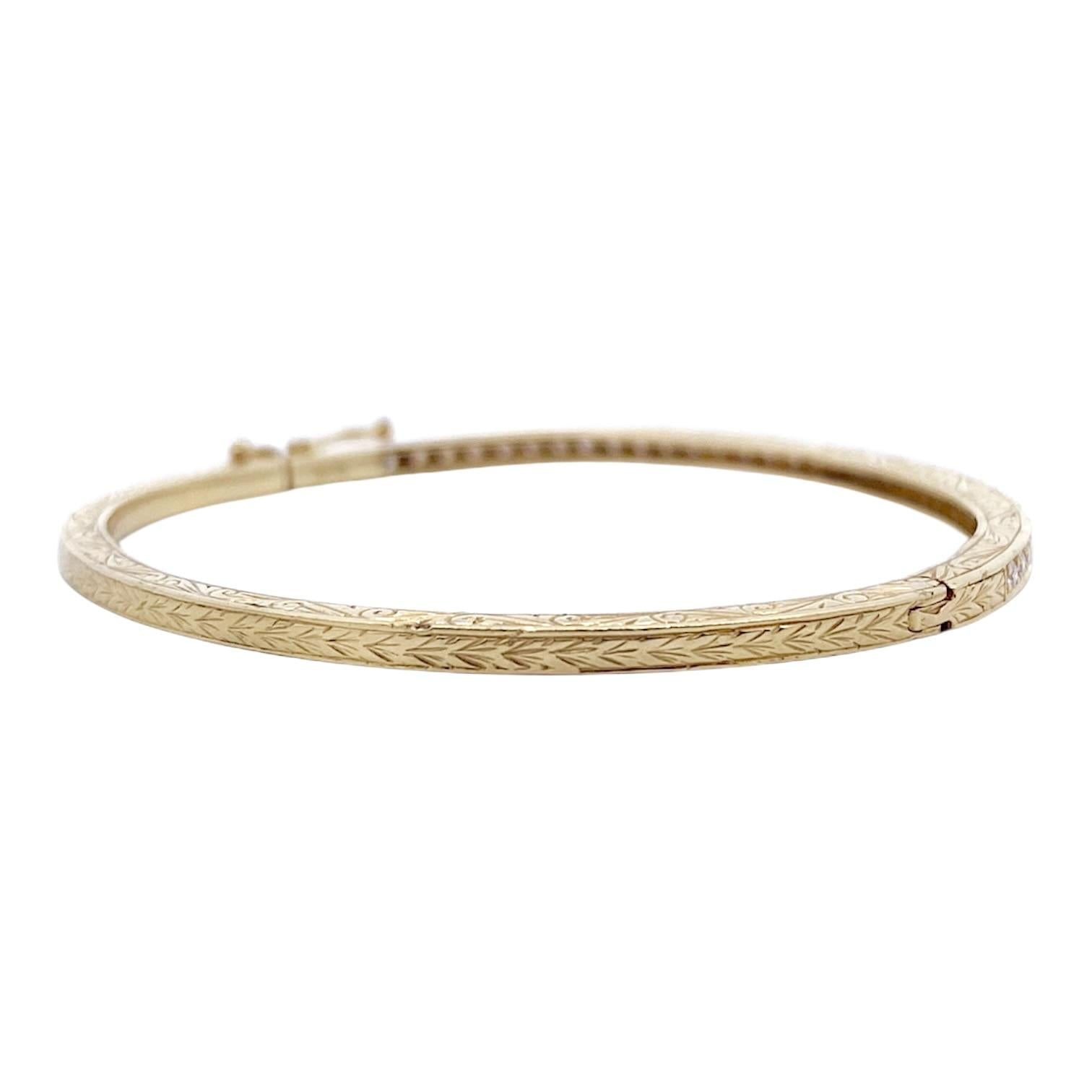 Penny Preville 18K Yellow Gold Engraved Diamond Bangle Bracelet