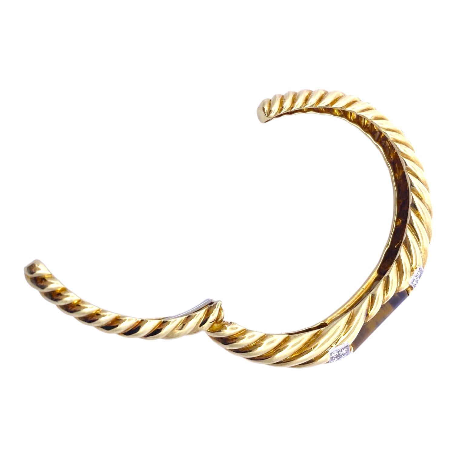 Vintage MJI 18K Tiger Eye Diamond Hinged Bangle Bracelet