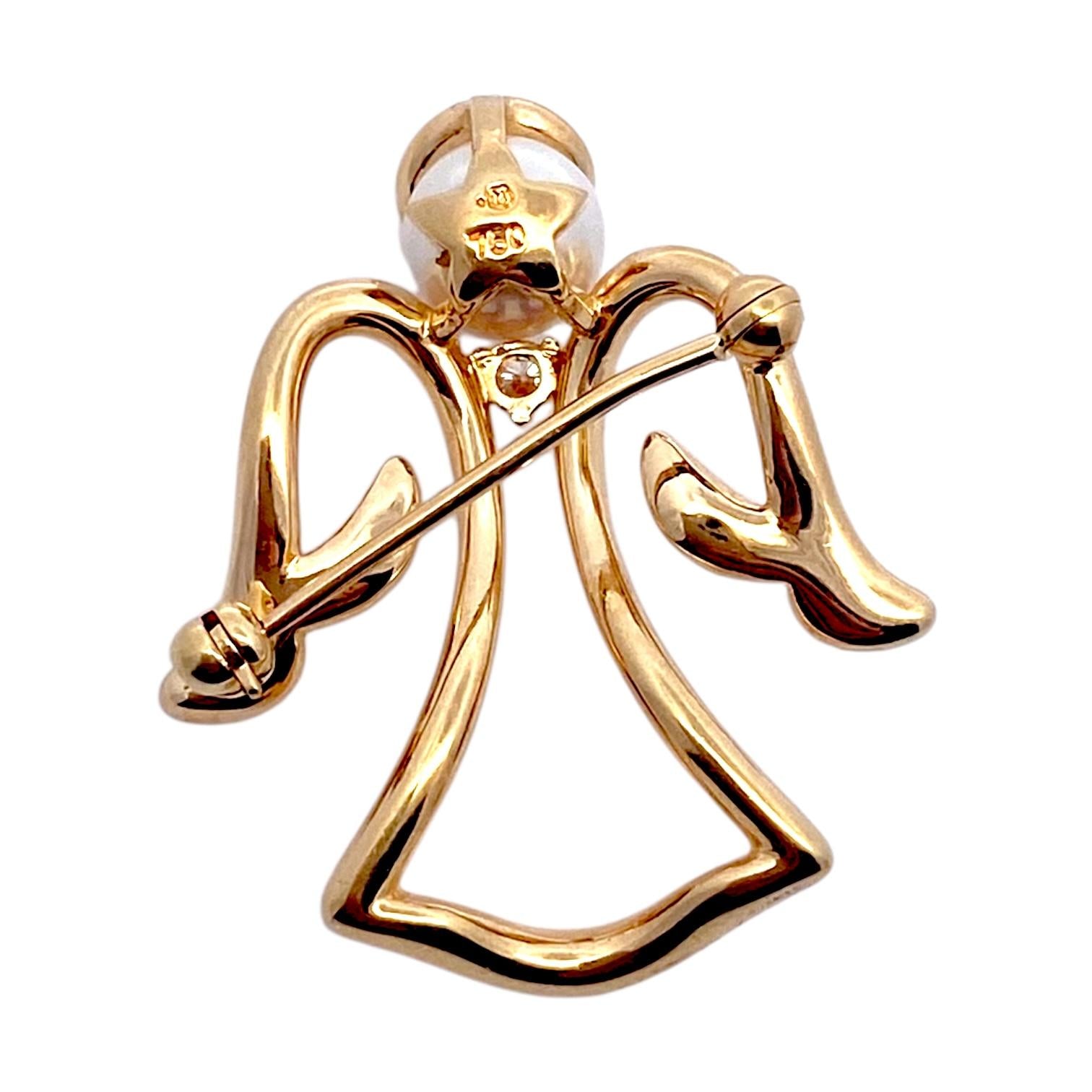 Mikimoto 18K Gold Akoya Pearl and Diamond Angel Pin Brooch