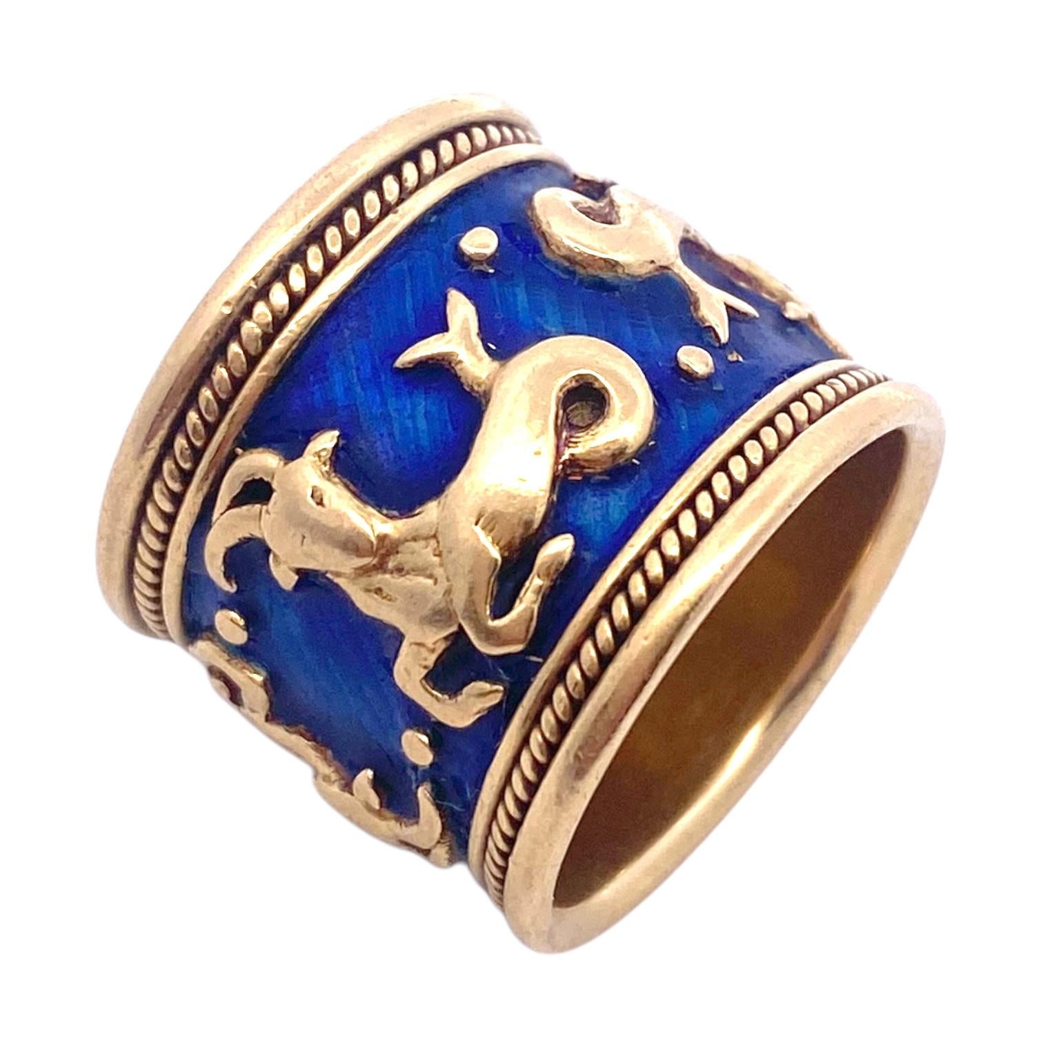 Vintage ELizabeth Gage Sagittarius Zodiac Enamel Band Ring