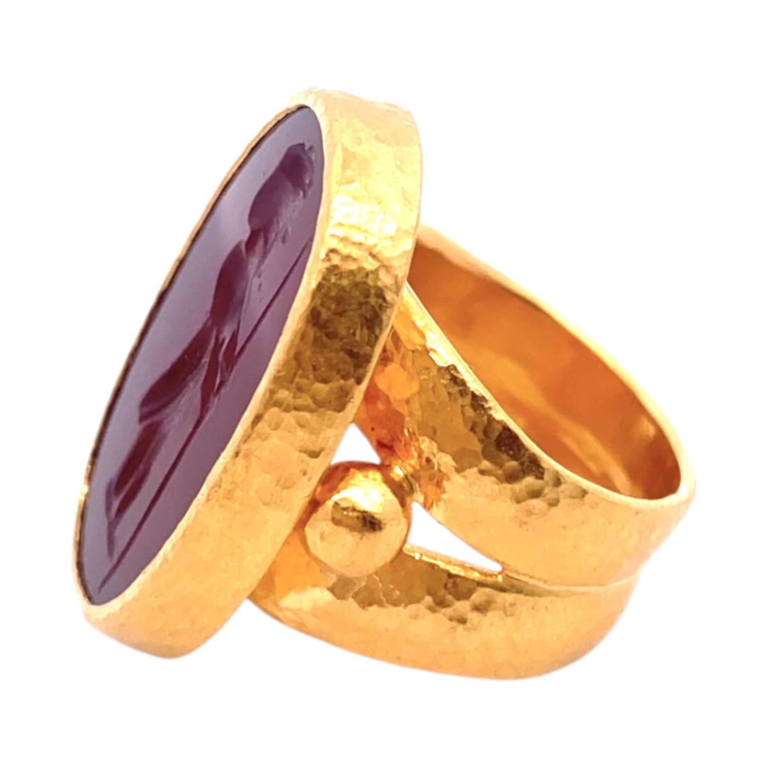GURHAN Antiquities 24K Gold Large Carnelian Intaglio Signet Ring