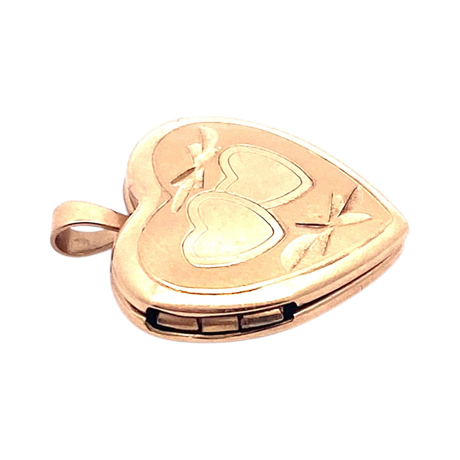 Vintage 14K Yellow Gold Small Heart Locket Charm Pendant