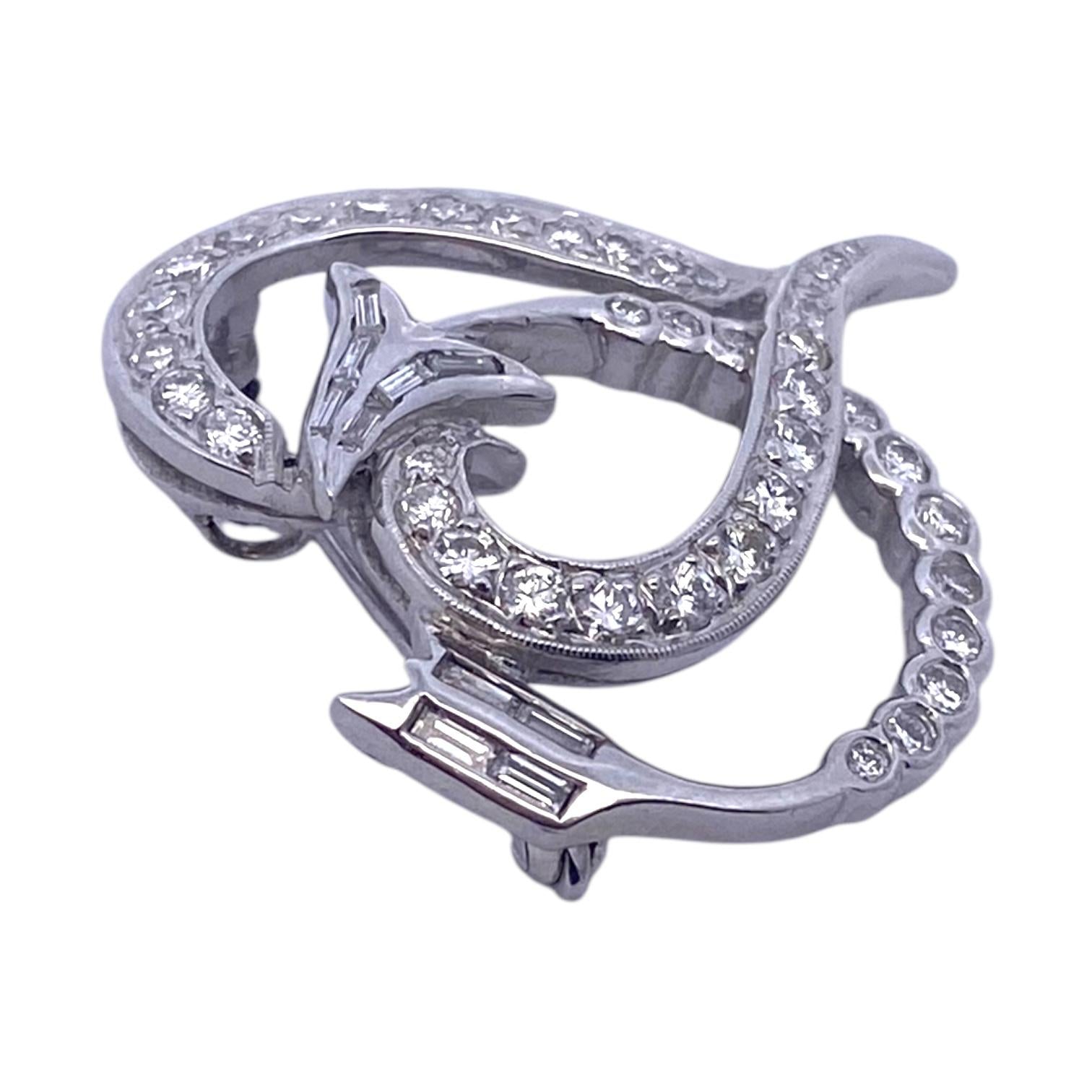 Vintage Platinum Diamond Heart and Arrow Pin Pendant