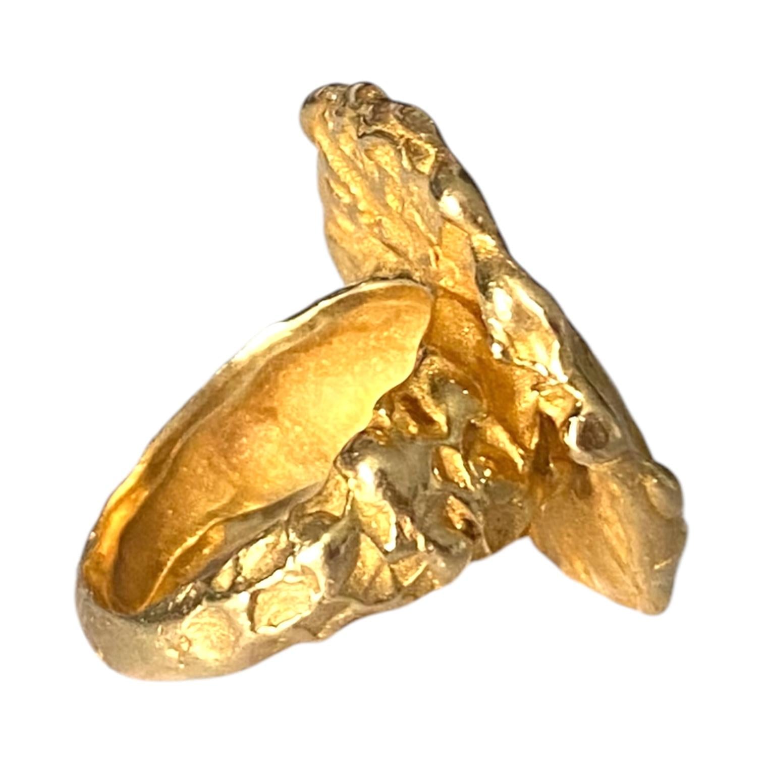 Vintage 14K Yellow Gold Cupid and Lion Ring