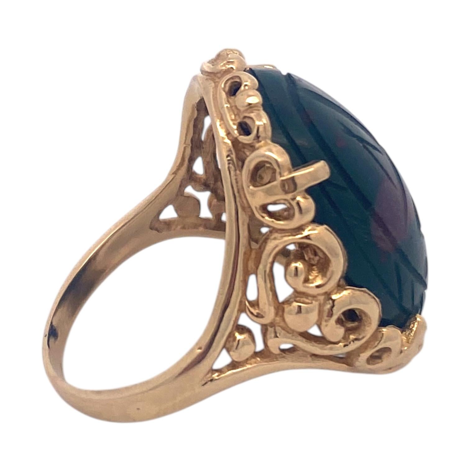 Vintage 14K Gold Scarab Bloodstone Cabochon Ring