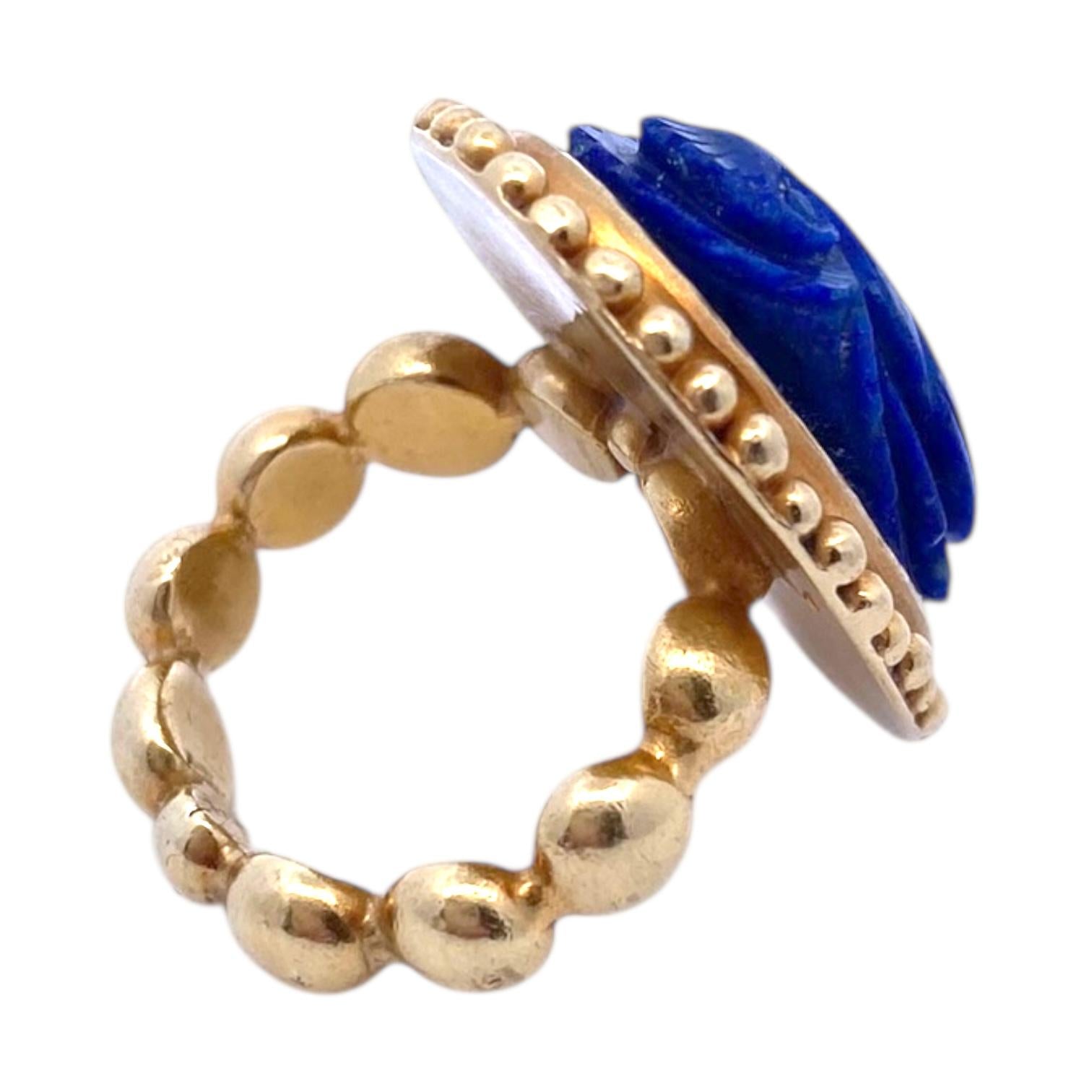Large 18K Gold Lapis Lazuli Scarab Ring