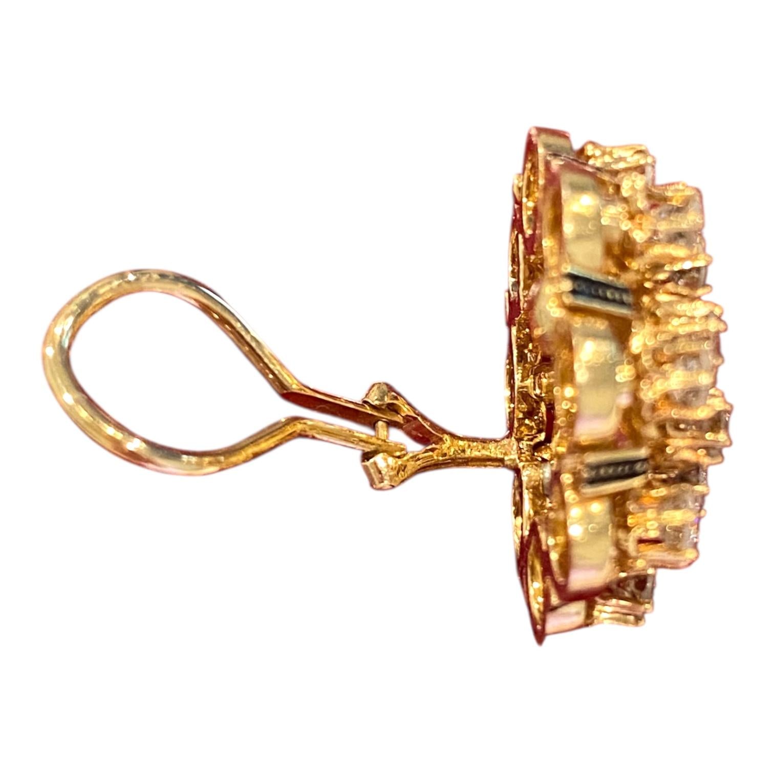 Vintage 14K Diamond Cluster Earrings with Enamel Accents