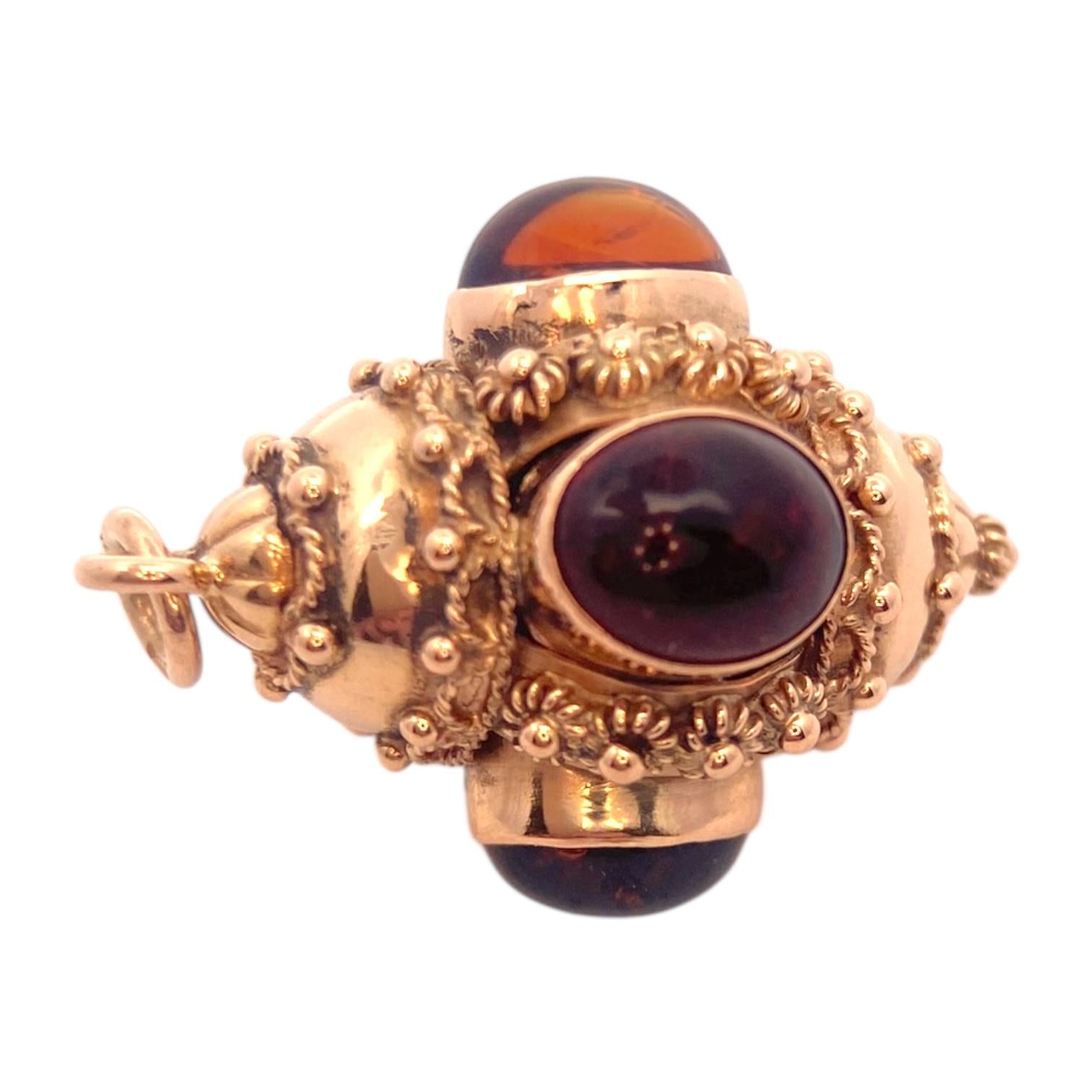 Etruscan Revival Italian 18K Citrine Cabochon Charm Pendant