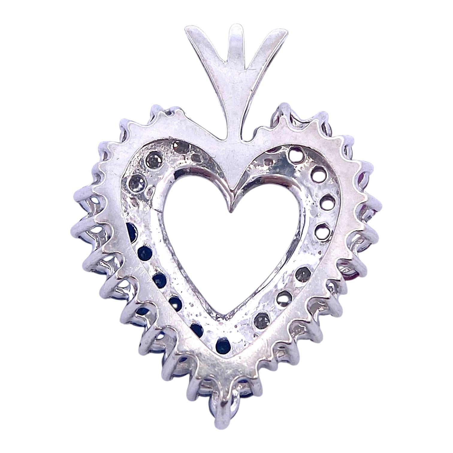Vintage 14K White Gold Ruby Sapphire Diamond Heart Pendant
