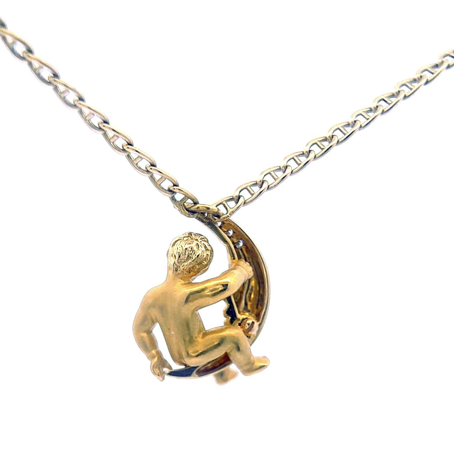 Carrera Y Carrera Diamond 18K Yellow Gold Moon Child Pendant Chain Necklace