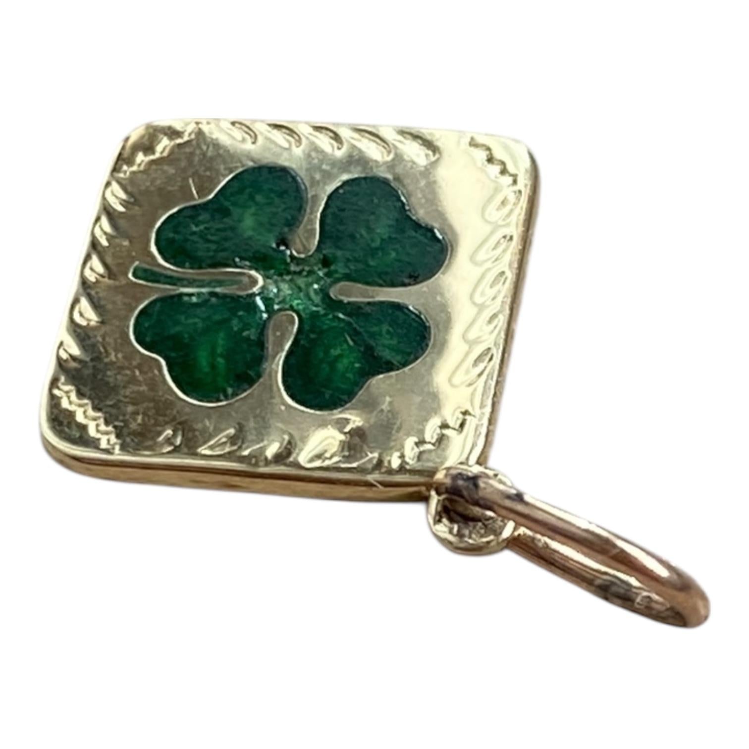 Antique 14K Yellow Gold Enamel Four Leaf Clover Charm Pendant