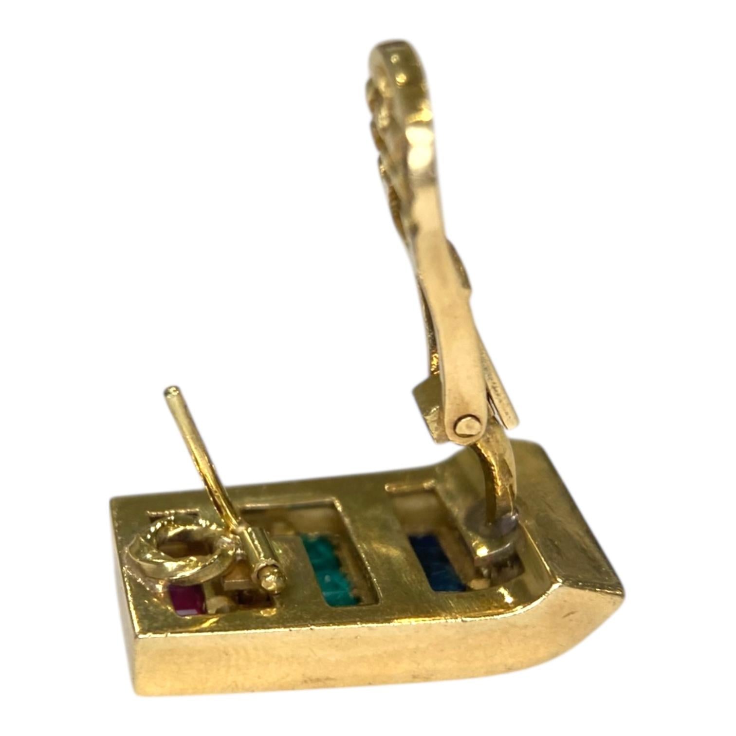 Vintage 18K Gold Emerald Ruby Sapphire Diamond Earrings