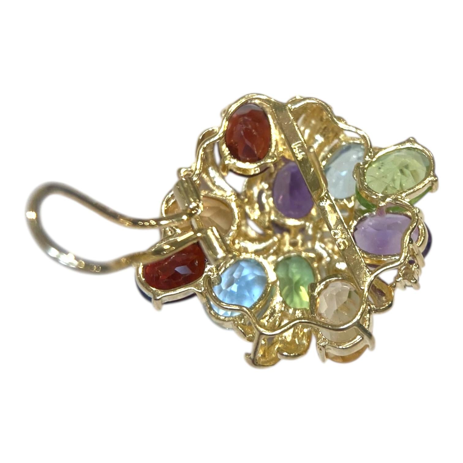 Vintage 14K Gold Multi Gemstone Tutti Frutti Earrings
