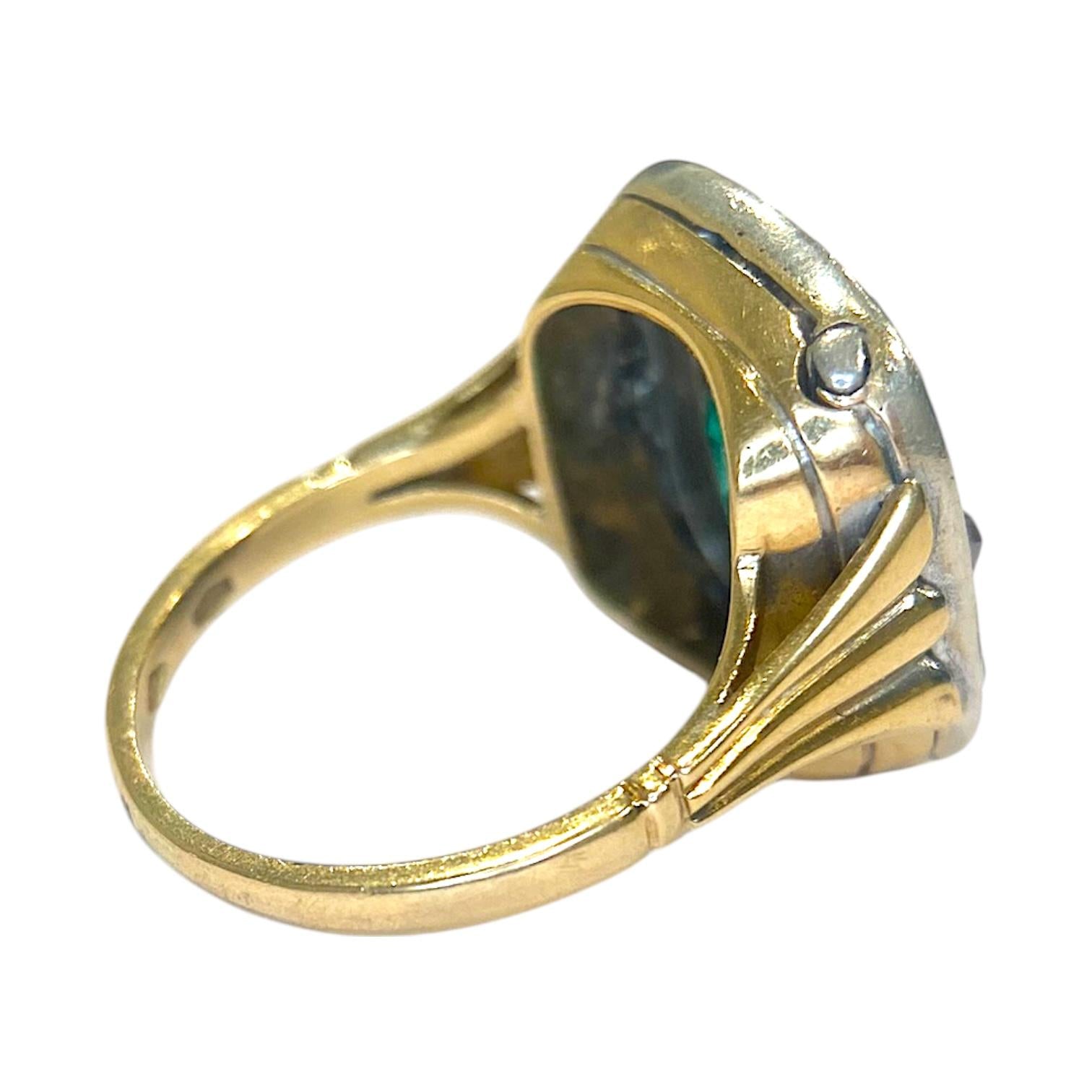 Vintage 18K Gold Emerald Diamond Ring