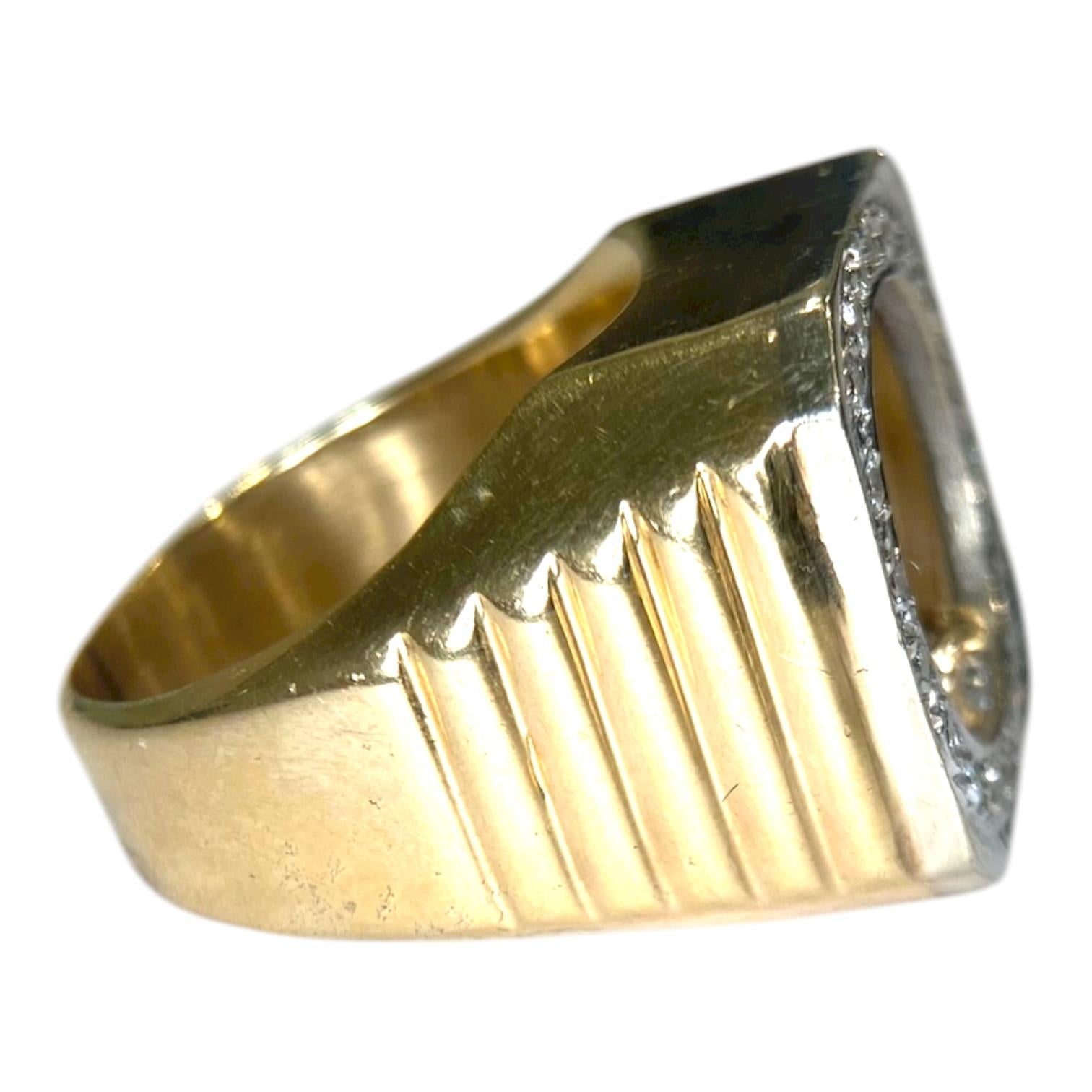 Vintage 14K Gold Onyx Floating Diamond Ring