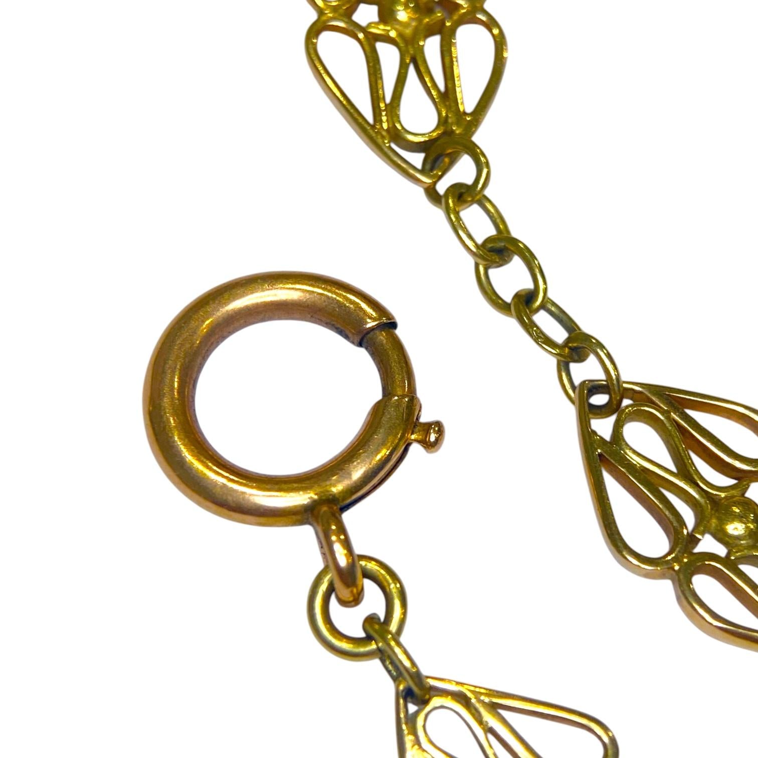 Antique 16K Yellow Gold Long Watch Chain Link Necklace