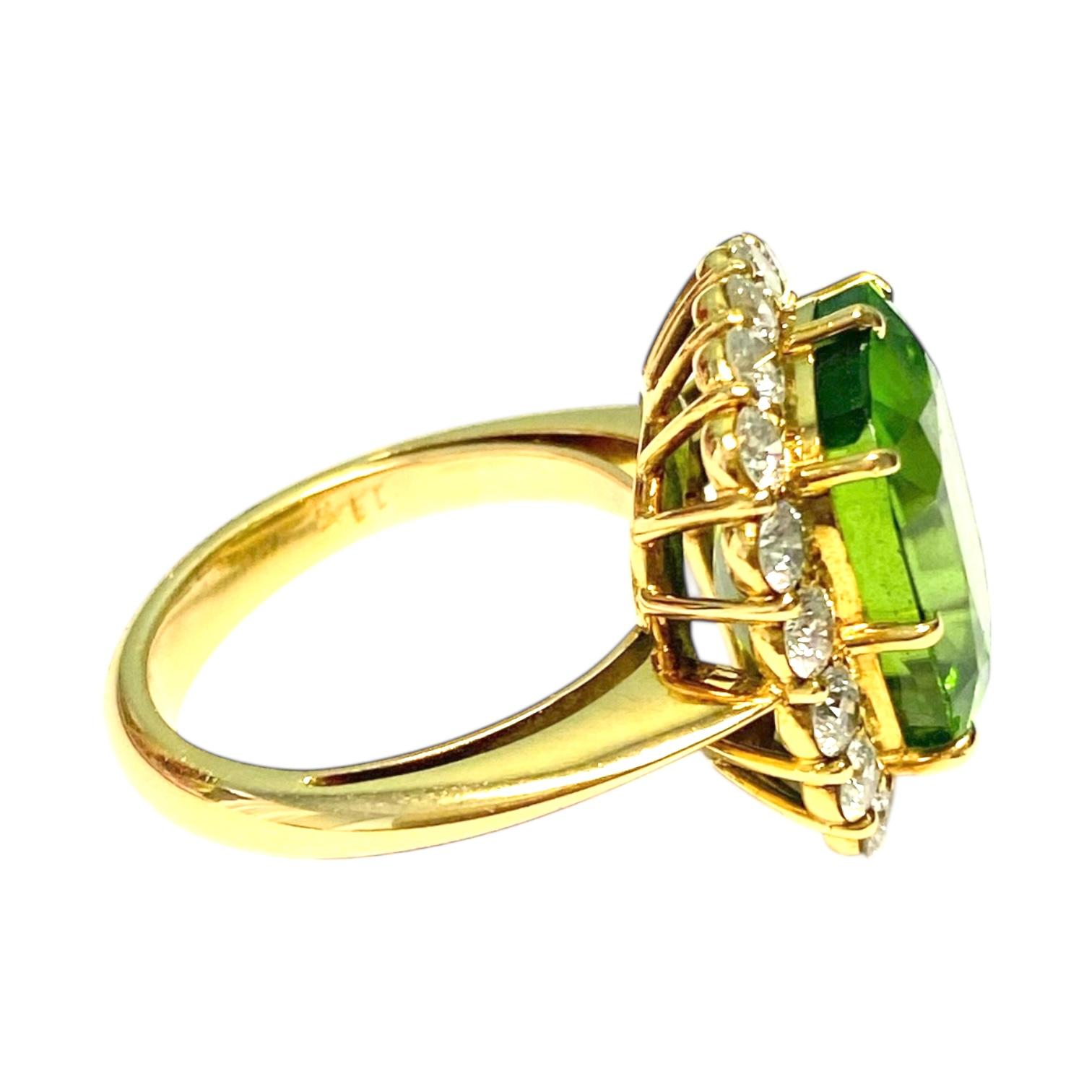 18K Yellow Gold Large Peridot and Diamond Ring