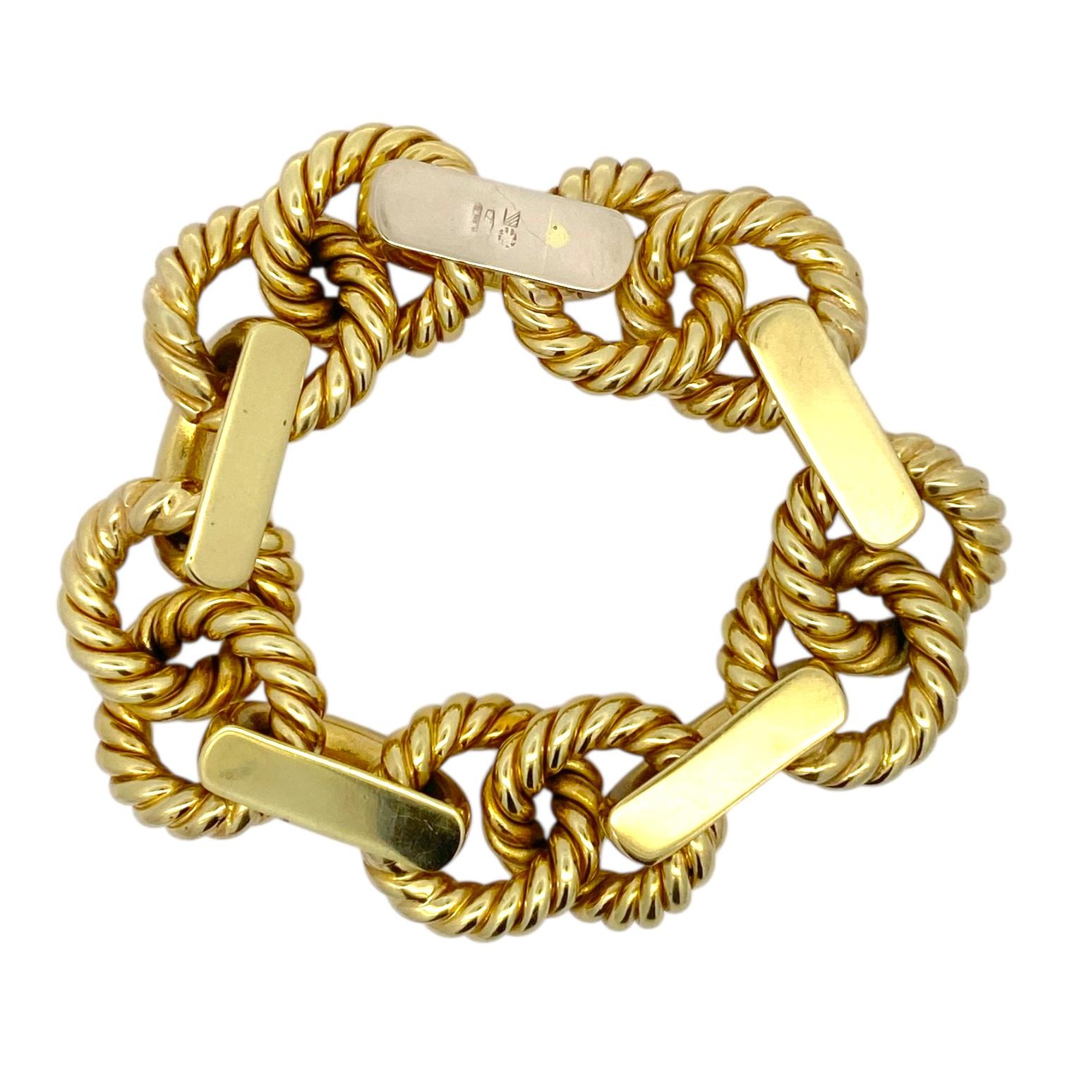 Vintage Italian 18K Yellow Gold Large Rope Style Link Bracelet