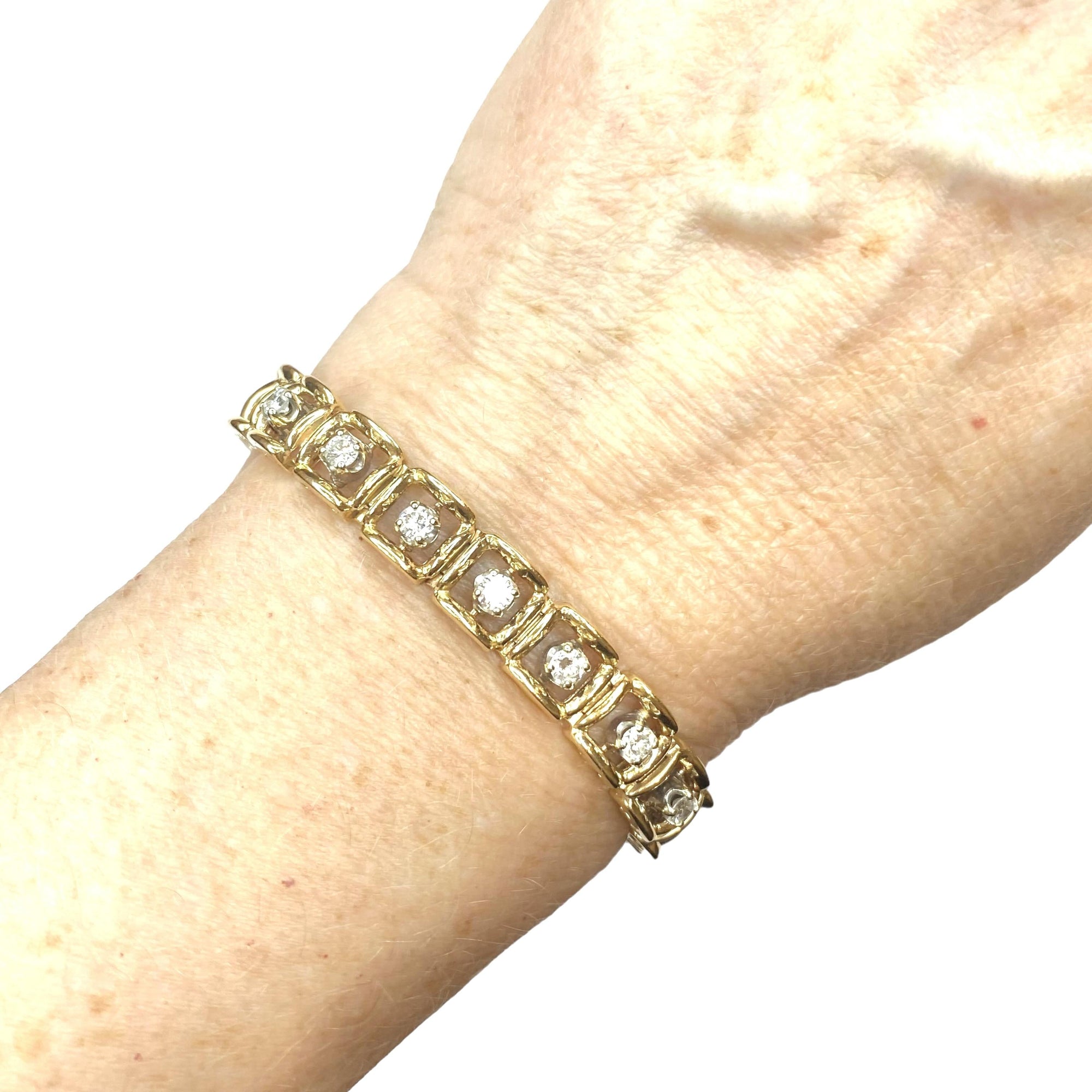 Vintage Mid Century 14K Gold Diamond Bracelet