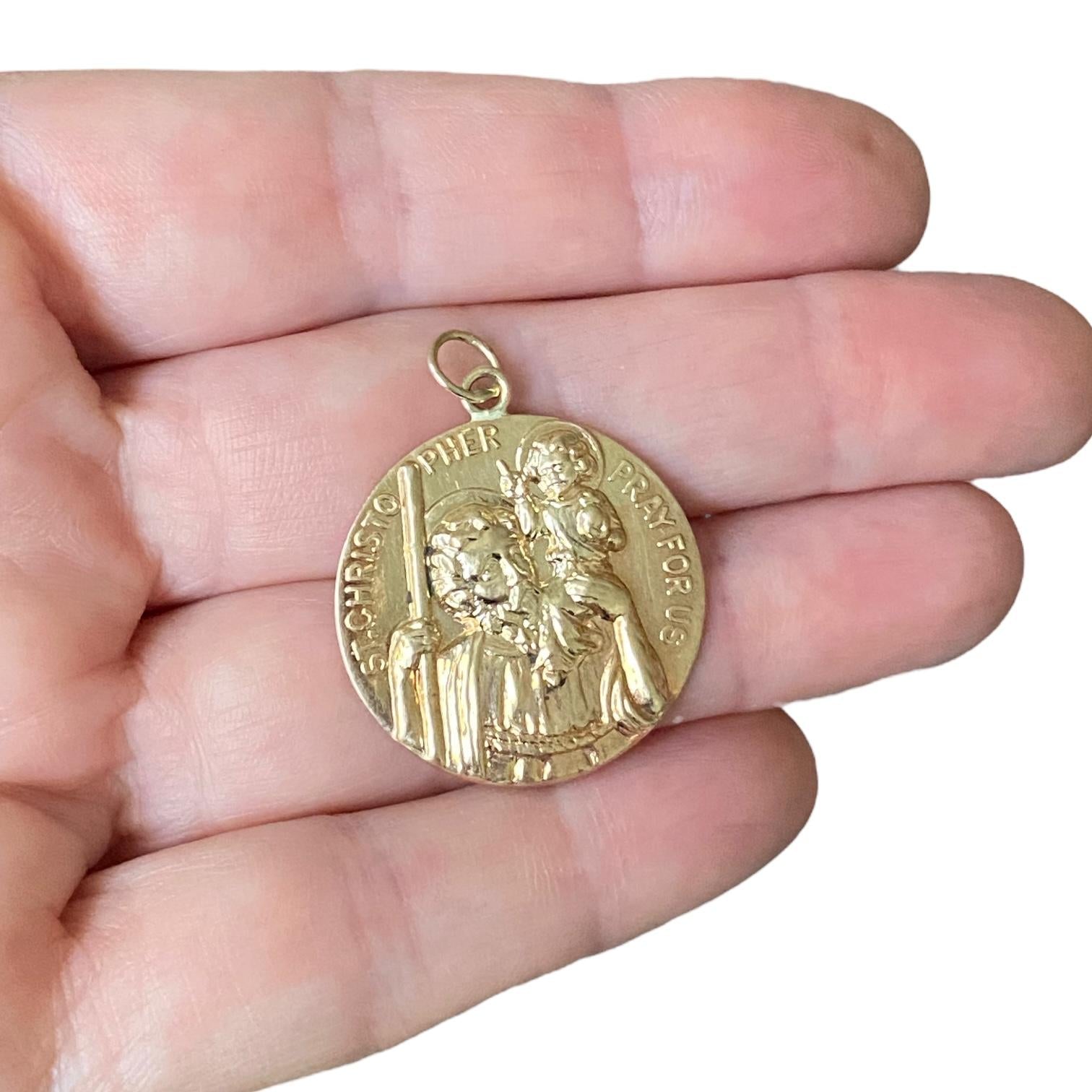 Vintage Large 14K Gold St Christopher Pendant