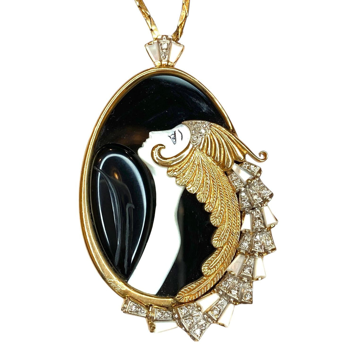 Erté Beauty and the Beast 14K Yellow Gold Necklace