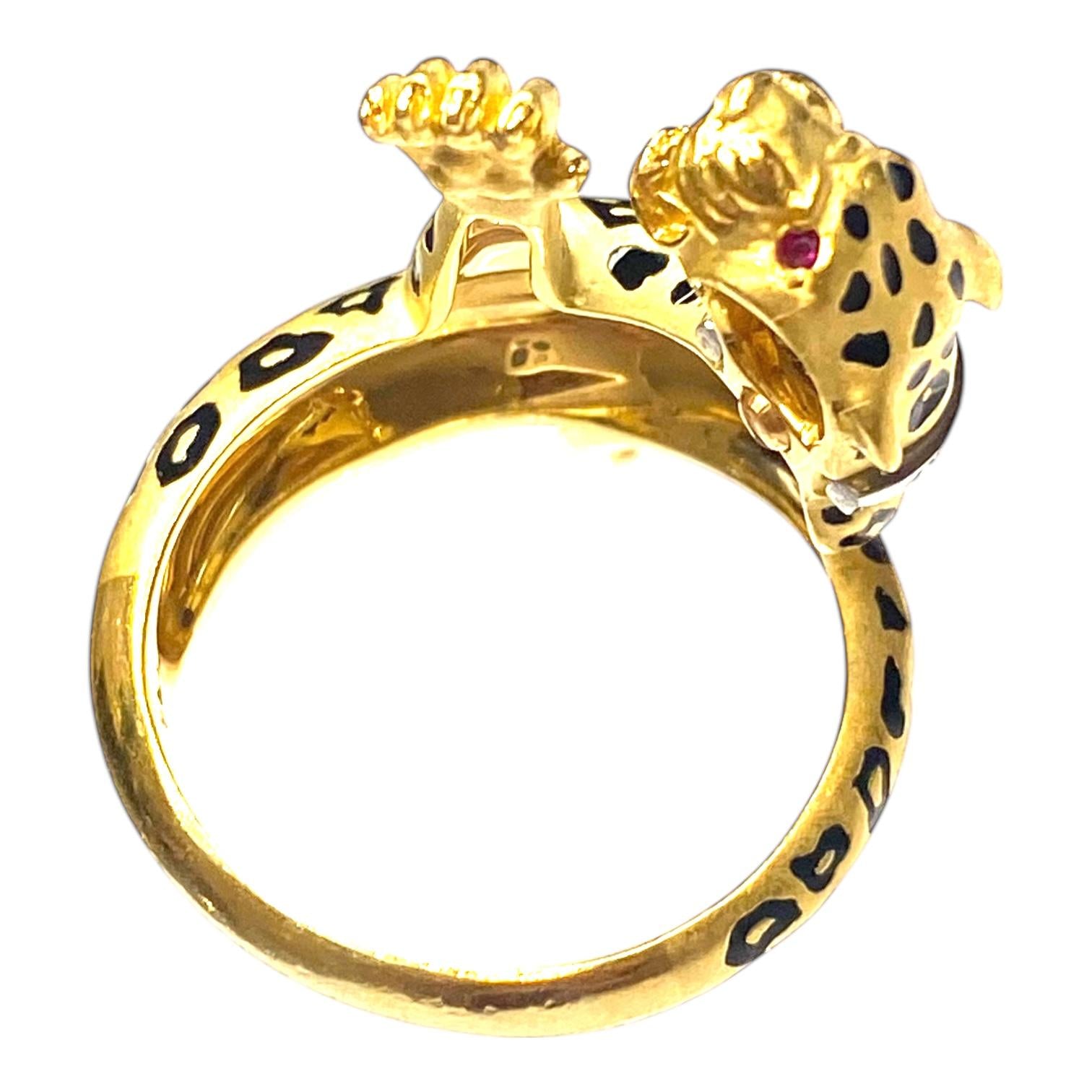 Carrera Y Carrera Diamond Ruby Enamel 18K Yellow Gold Leopard Ring
