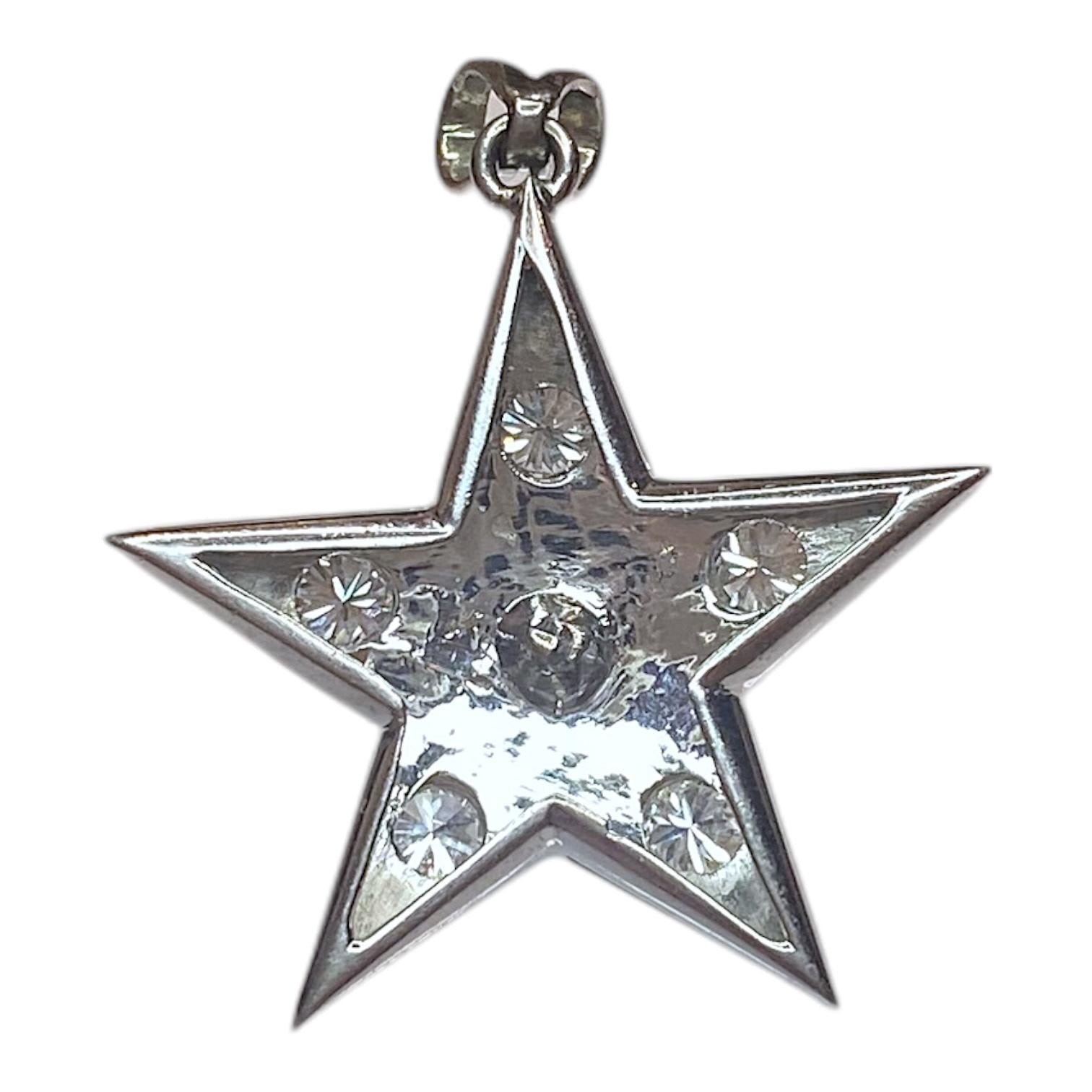 Vintage 18K White Gold Pearl & Diamond Star Pendant