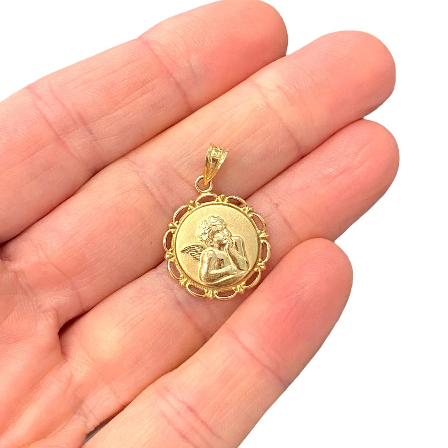 14K Yellow Gold Guardian Angel Pendant