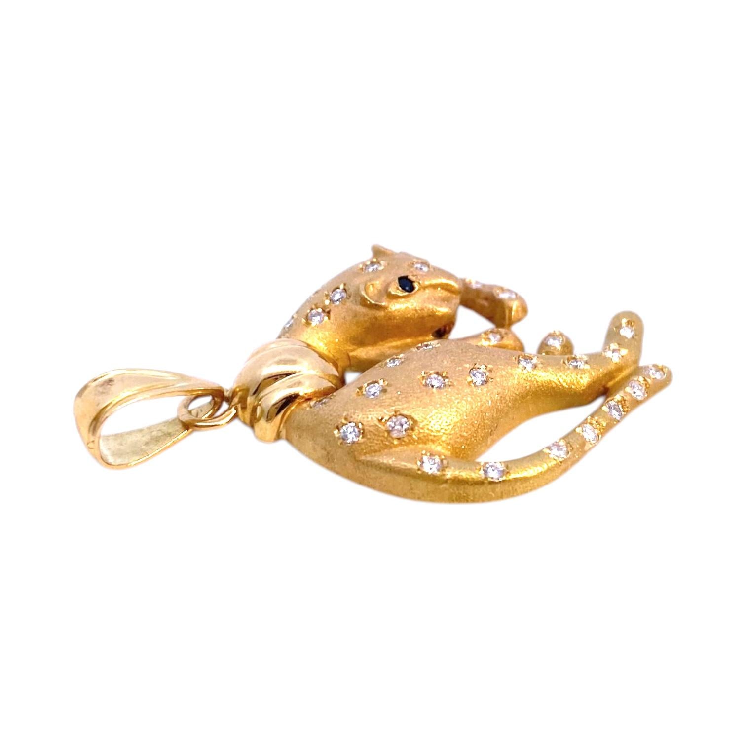 Vintage 18K Gold Diamond Set Panther Pendant