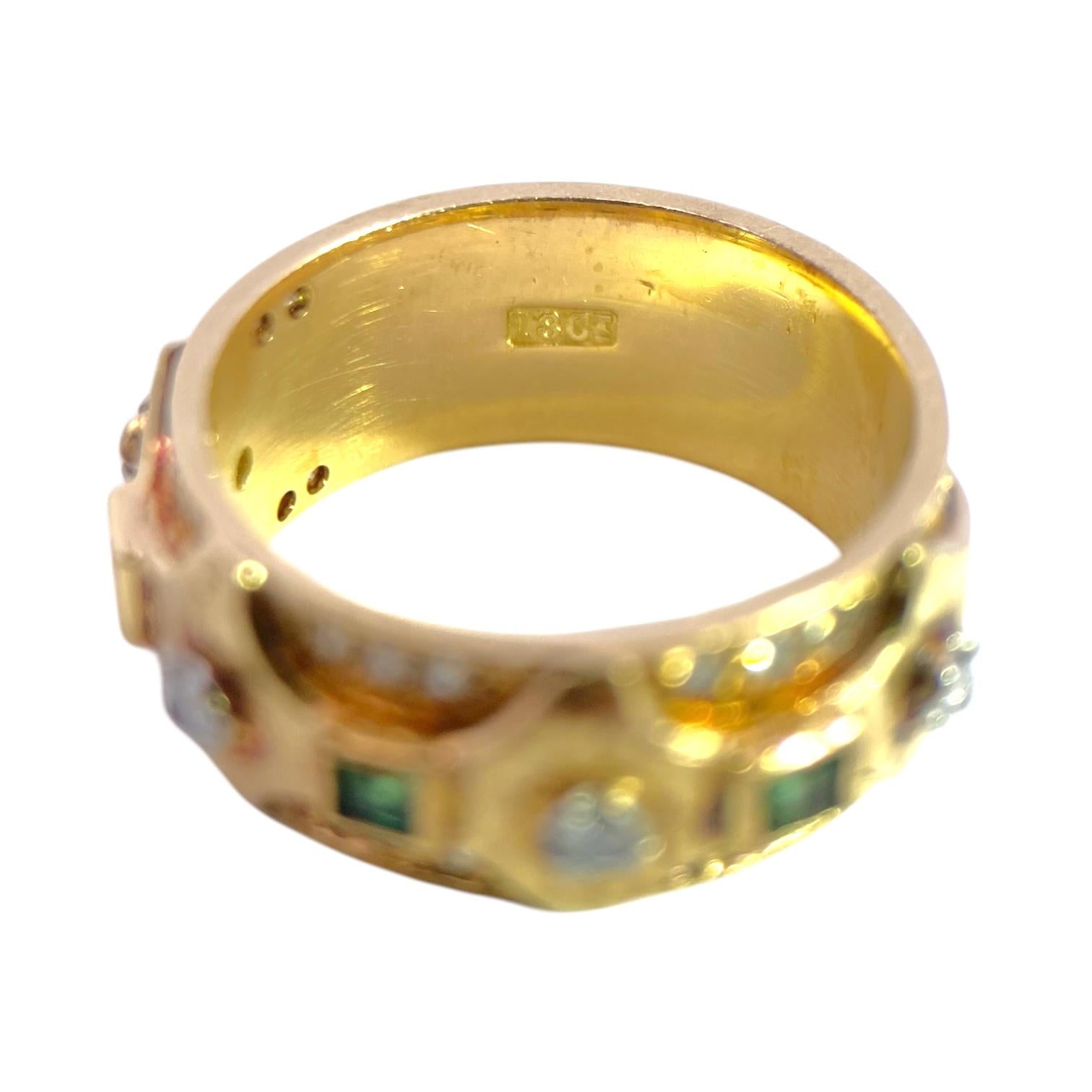 Vintage 18K Yellow Gold Emerald & Diamond Band