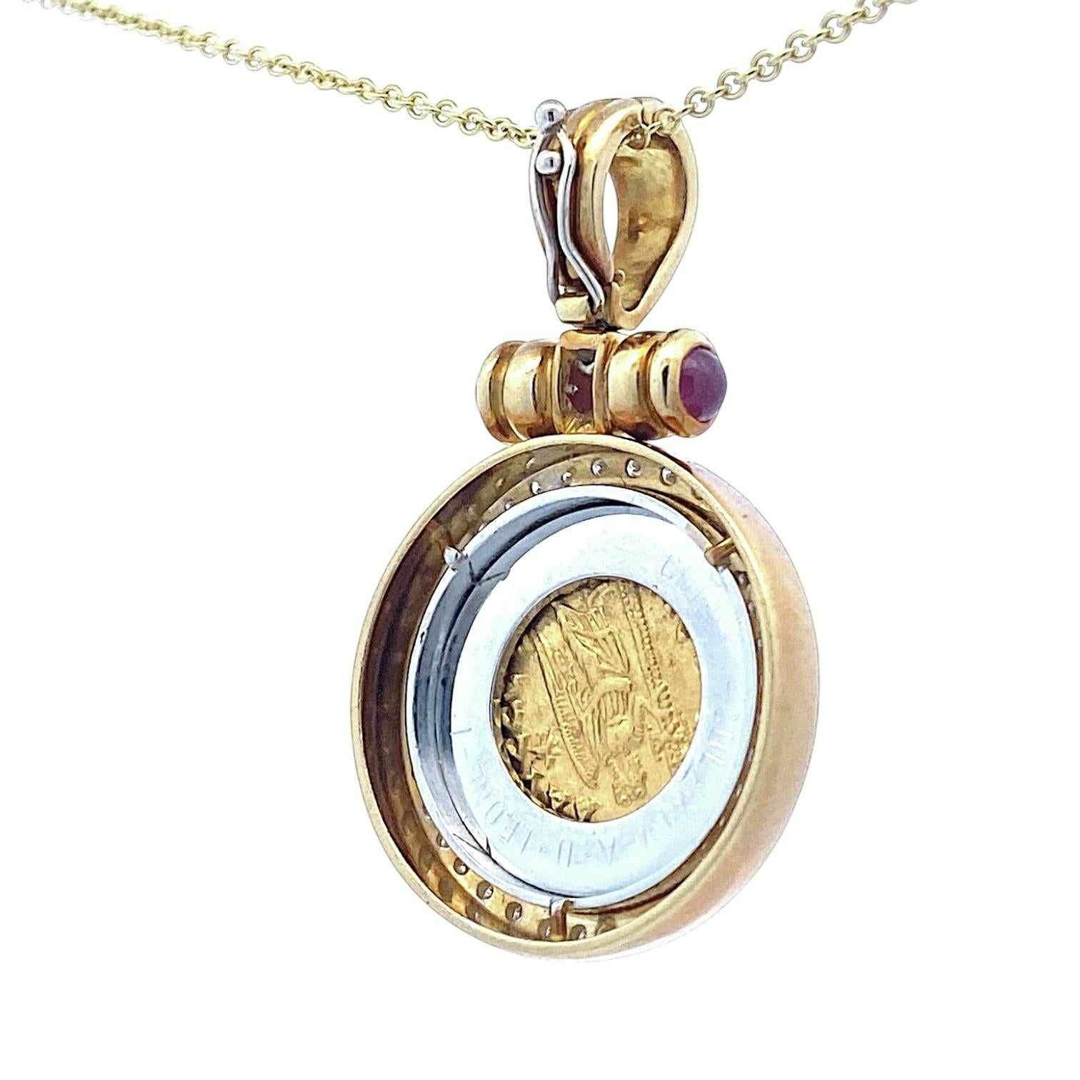 18K Diamond & Ruby Pendant Enhancer with Leo I Gold Solidus Coin