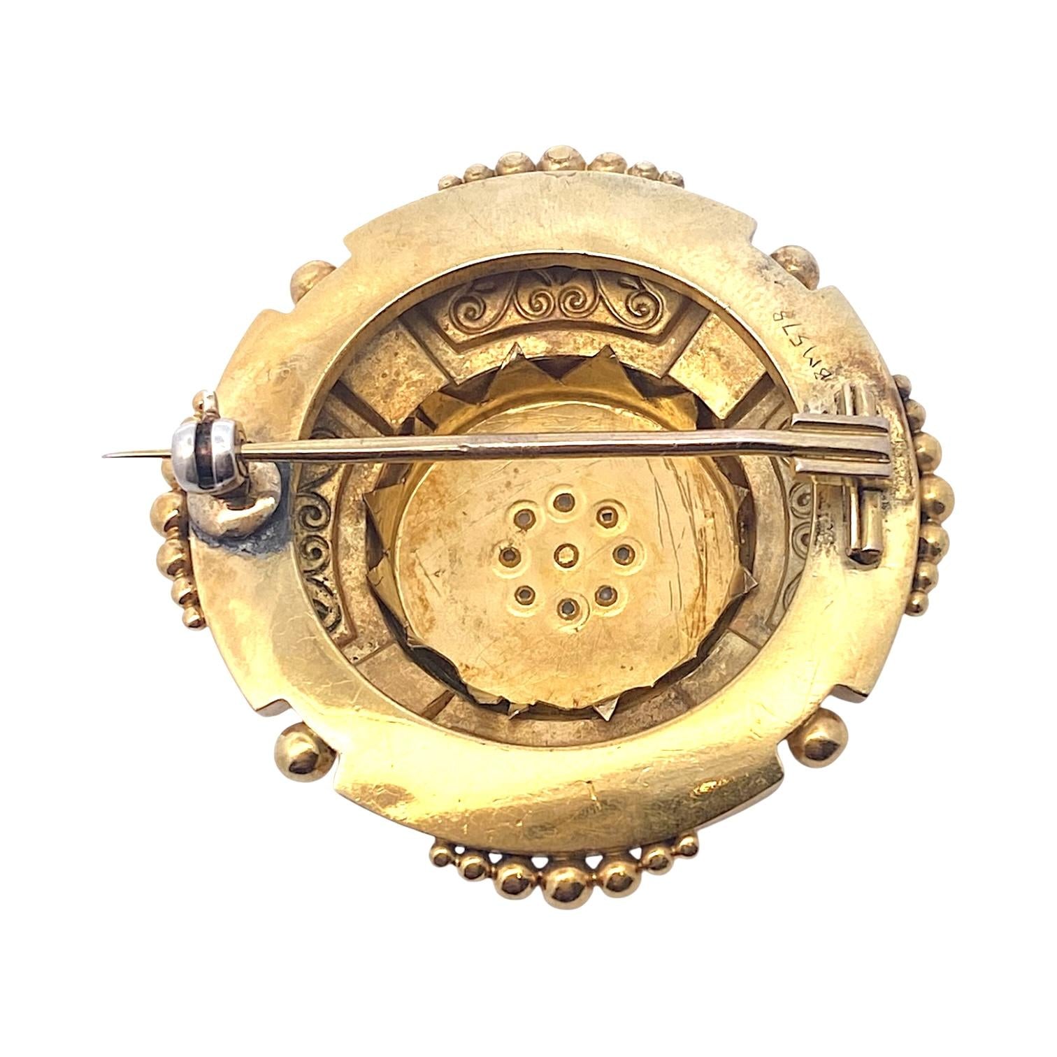 Etruscan Revival Antique 14K Pearl Brooch