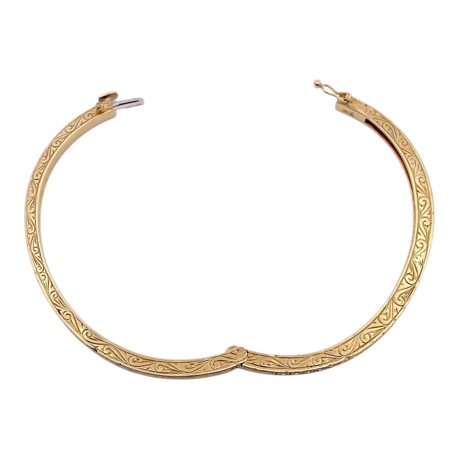 Penny Preville 18K Yellow Gold Engraved Diamond Bangle Bracelet