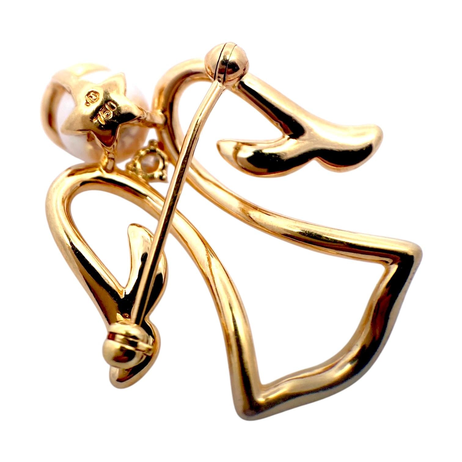 Mikimoto 18K Gold Akoya Pearl and Diamond Angel Pin Brooch