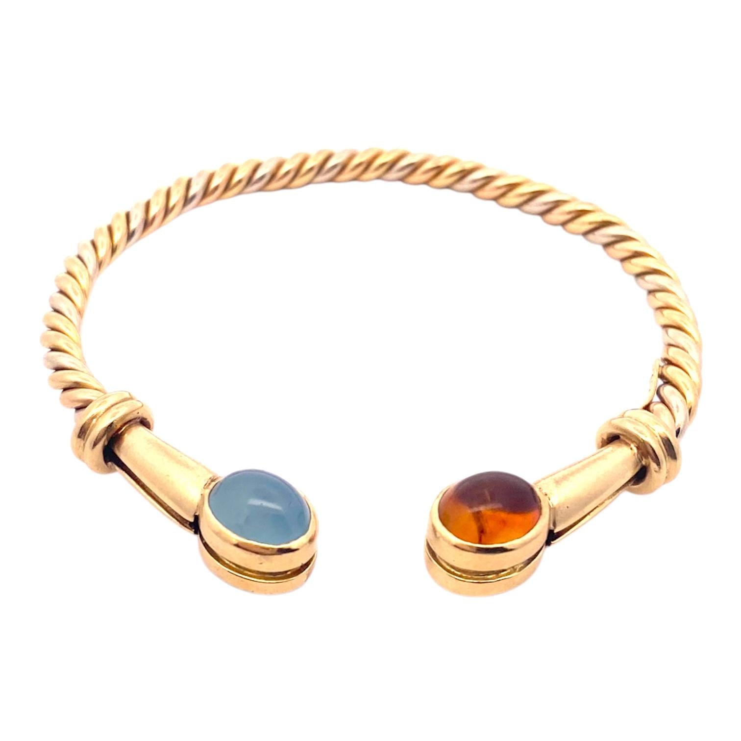 Vintage 18K Gold Multi Gemstone Twisted Bangle Bracelet