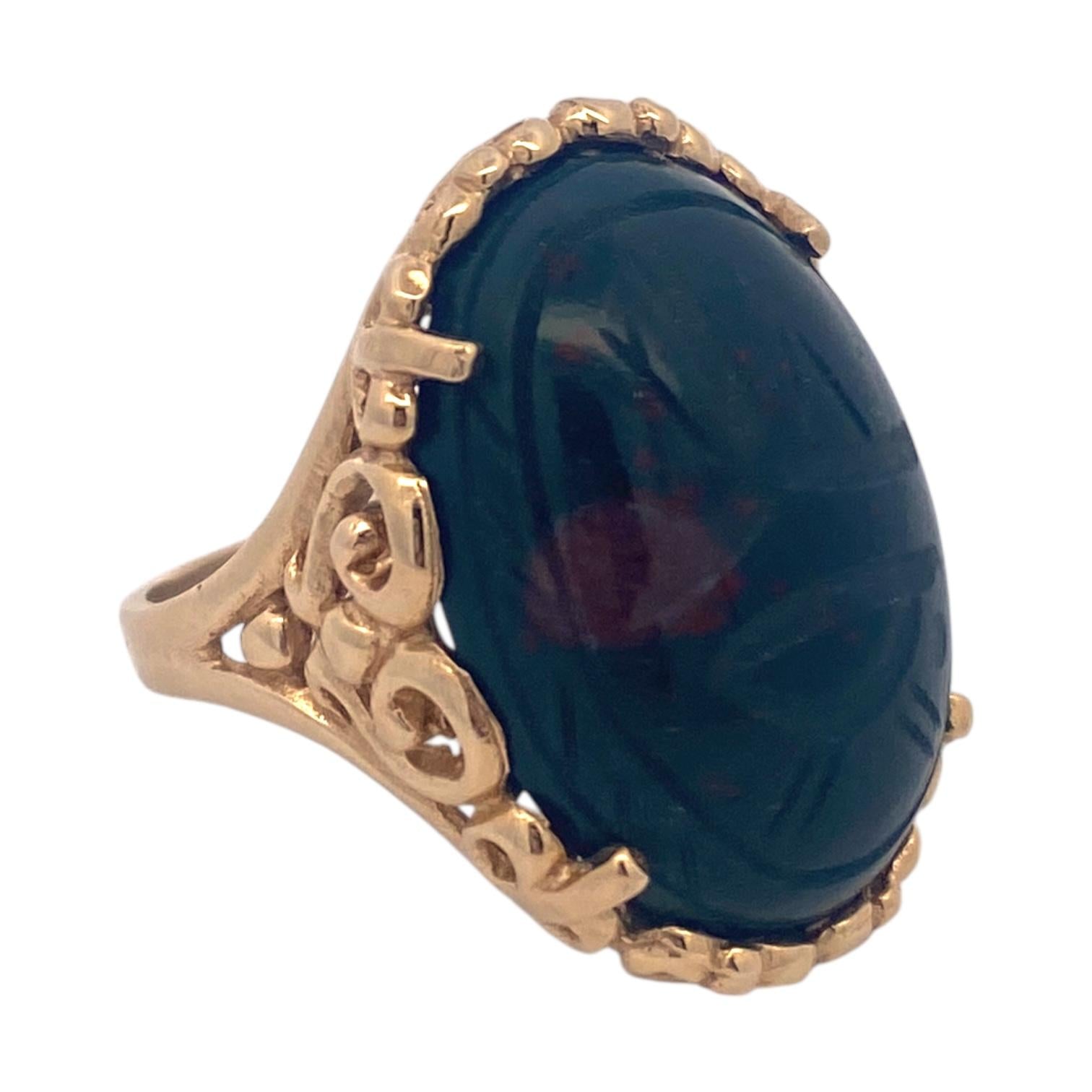 Vintage 14K Gold Scarab Bloodstone Cabochon Ring