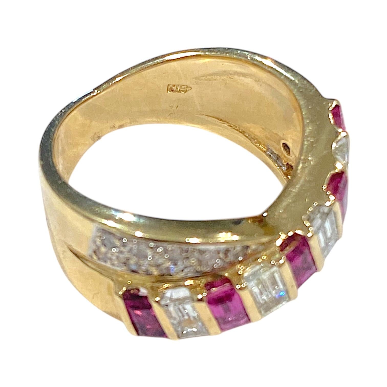 18K Gold Ruby and Diamond Crossover Ring