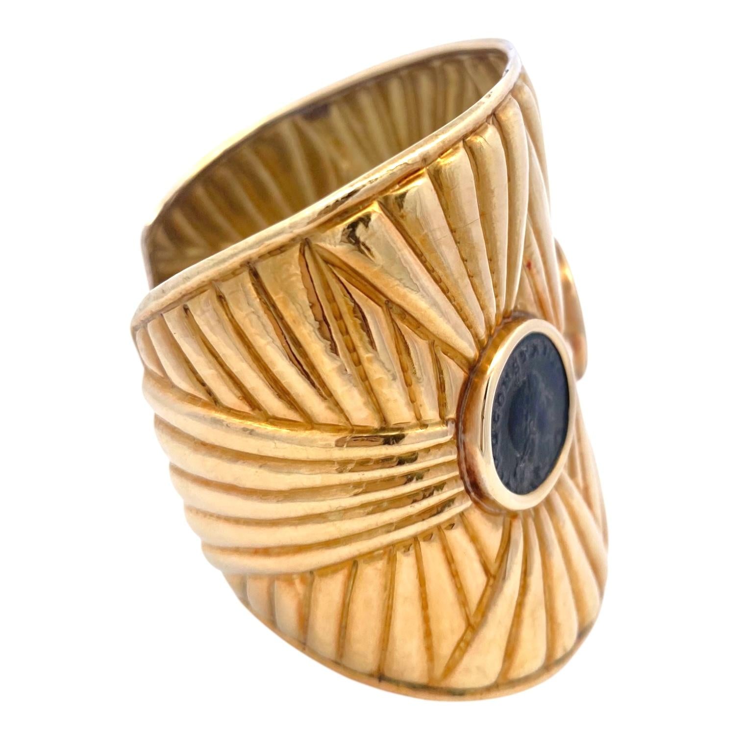 Large 18K Gold Roman Coins Cuff Bracelet