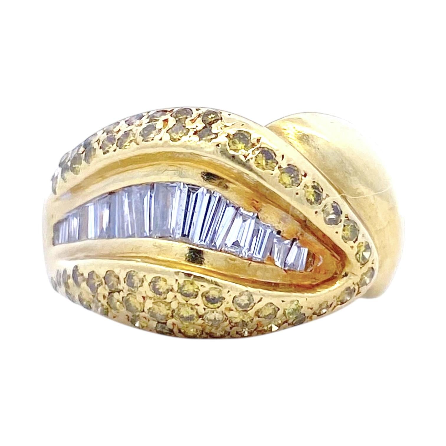 Vintage 18K Gold Snake Style Yellow and White Diamond Ring