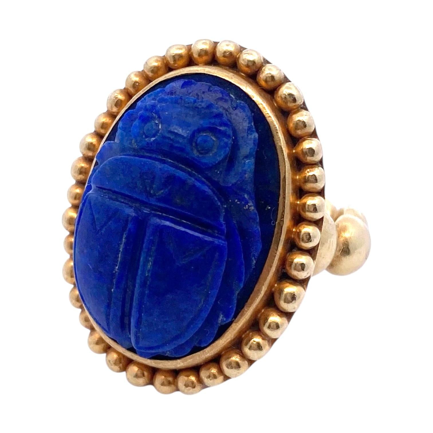 Large 18K Gold Lapis Lazuli Scarab Ring