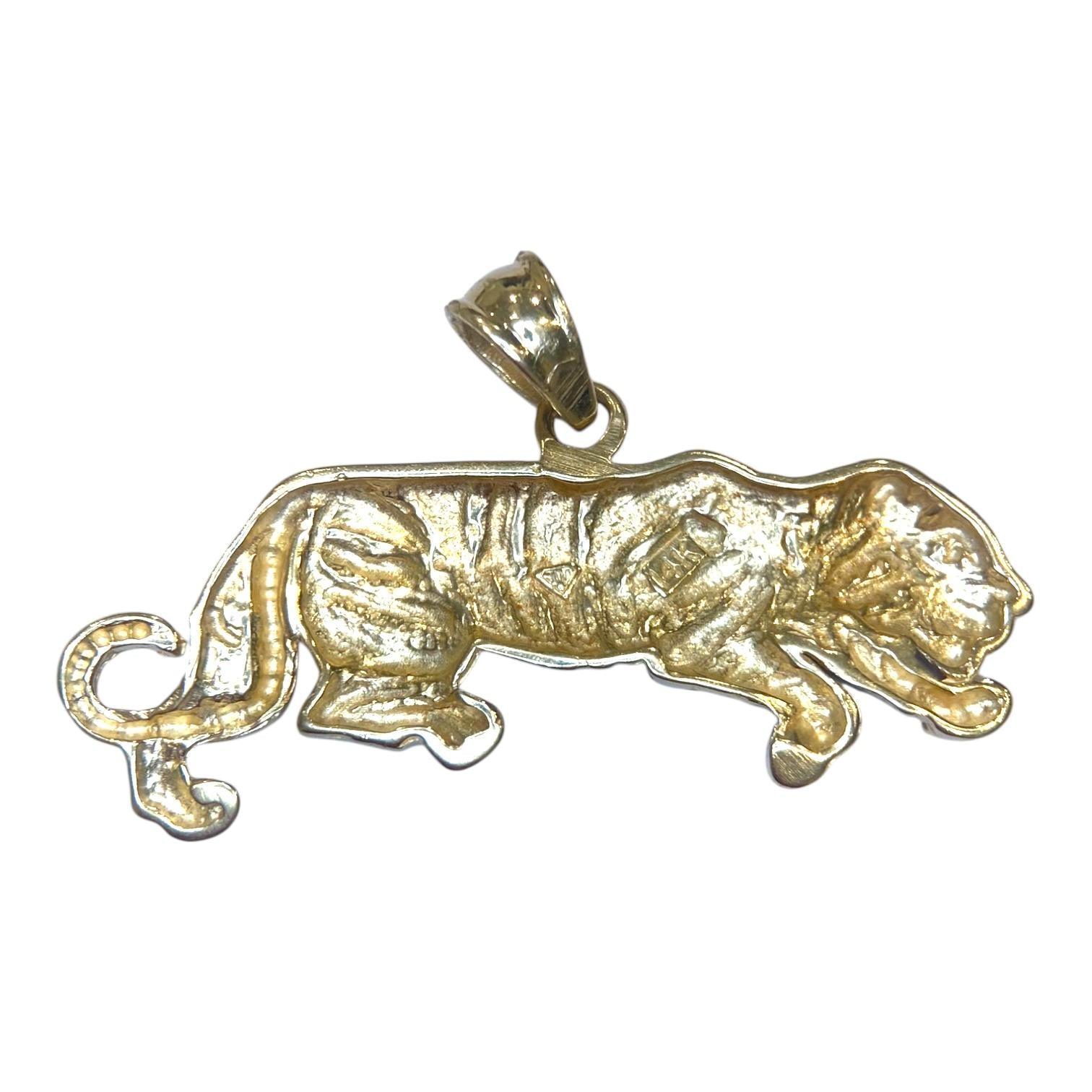 Vintage 14K Yellow Gold Black Enamel Tiger Pendant