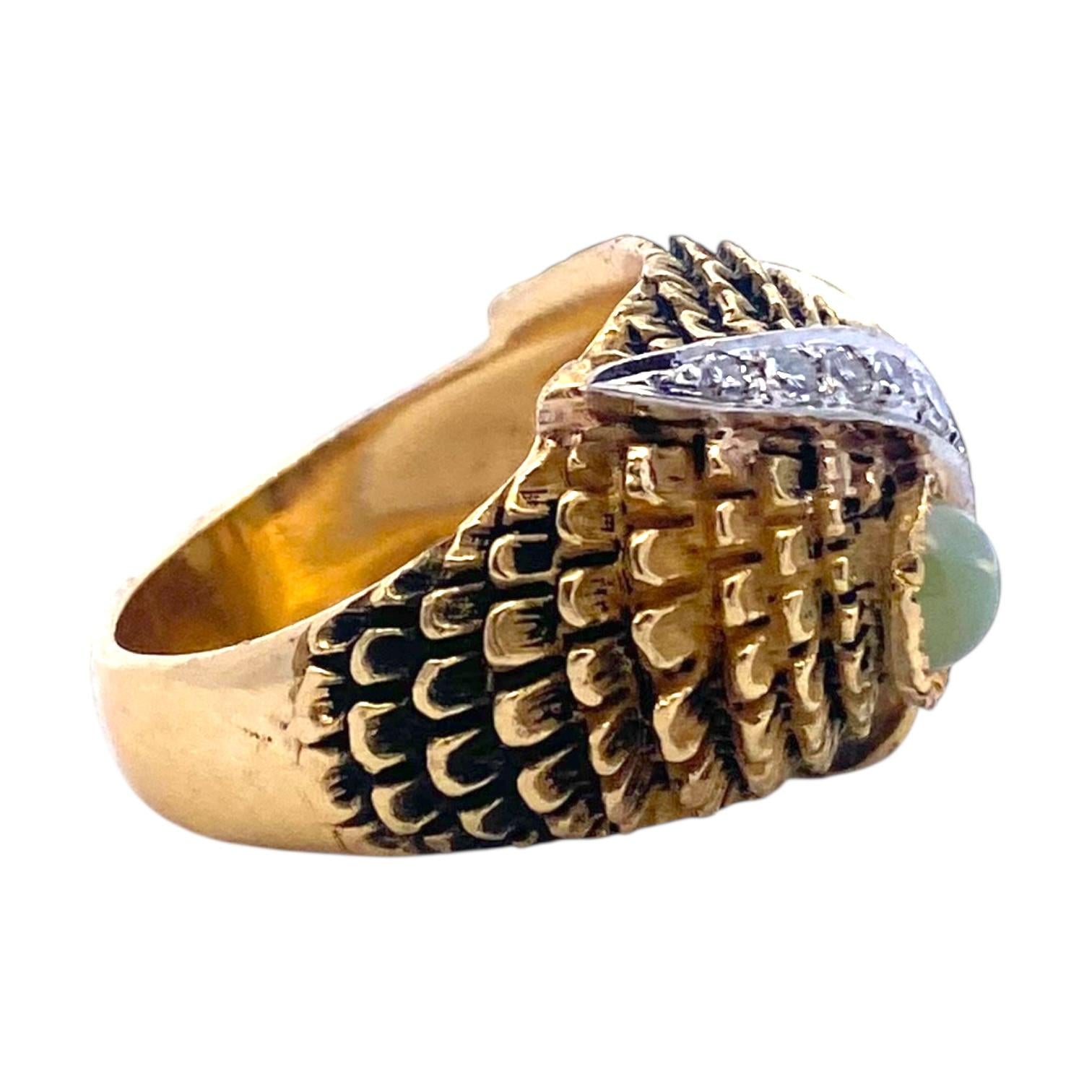 Vintage 18K Gold Diamond Owl Ring with Chrysoberyl Eyes