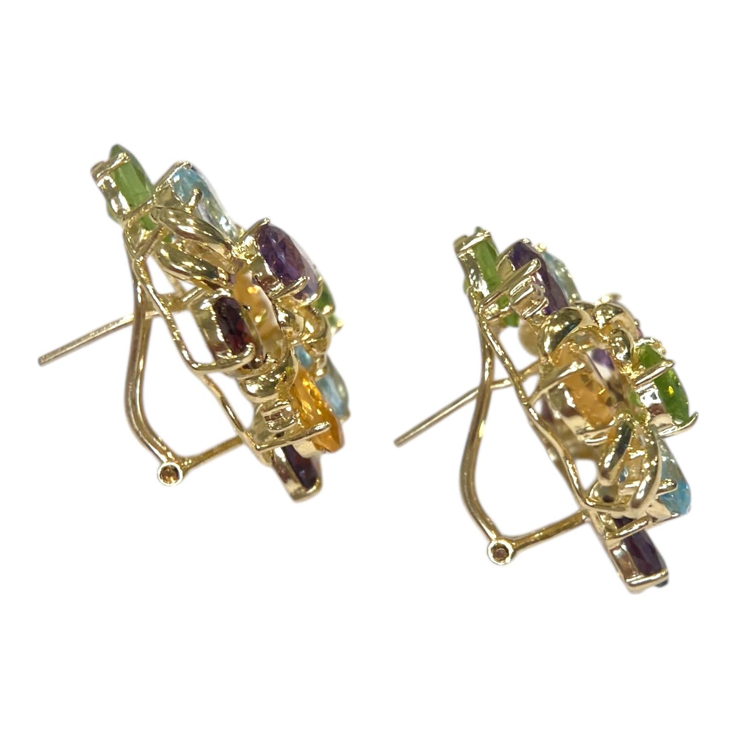 Vintage 14K Gold Multi Gemstone Tutti Frutti Earrings